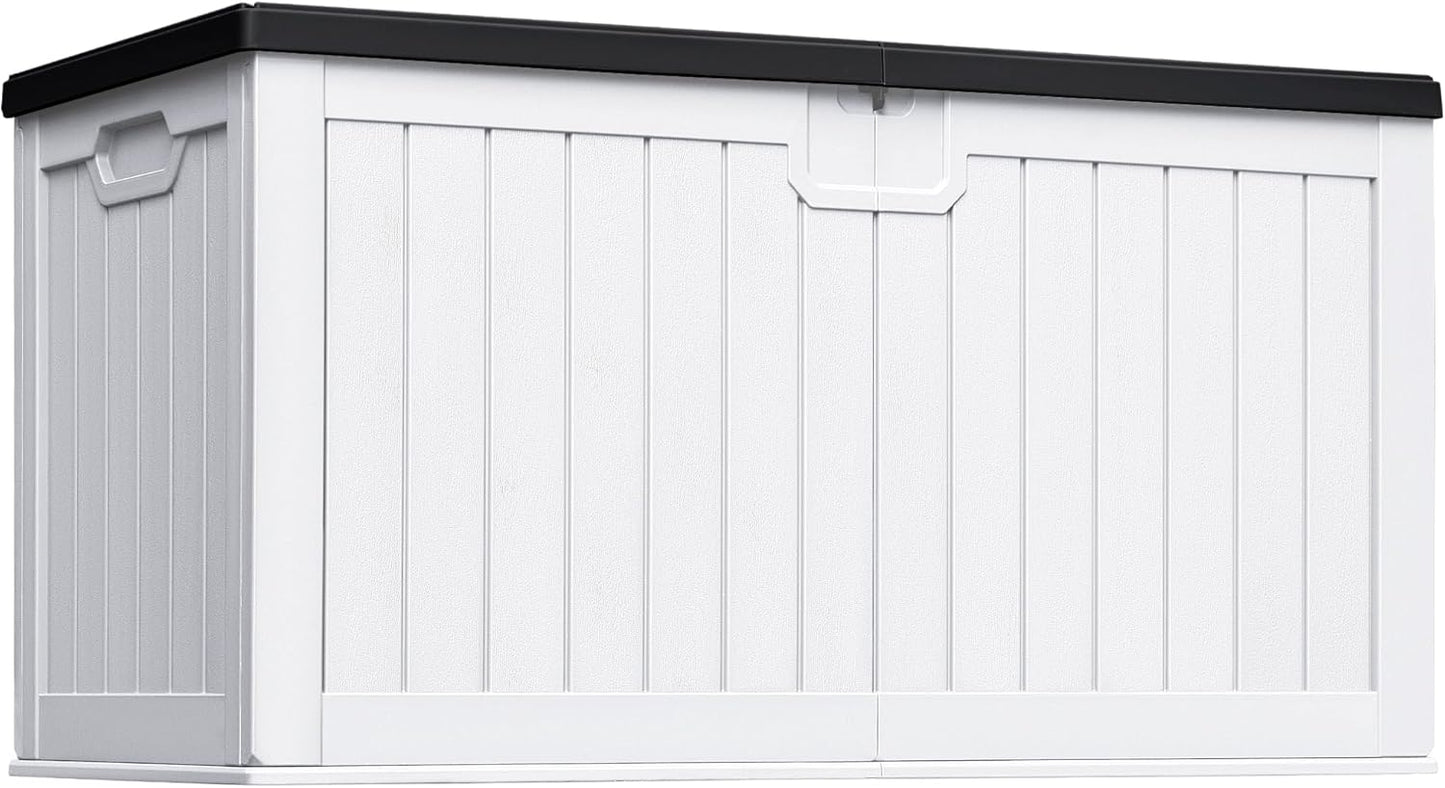 Greesum 230 Gallon HDPE Outdoor Storage Box with Removable Dividers, Weatherproof Oversized Deck Box for Patio, Garage, Garden, Black