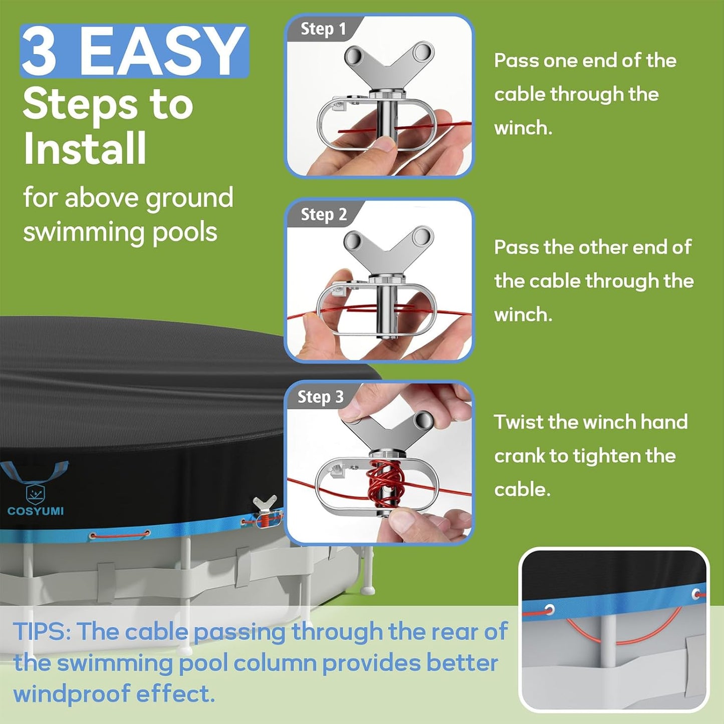 33ft Round Pool Cover for Above Ground Pools, 420D Heavy Duty Oxford Fabric - All Season Outdoor Use, Windproof, Seamless Design