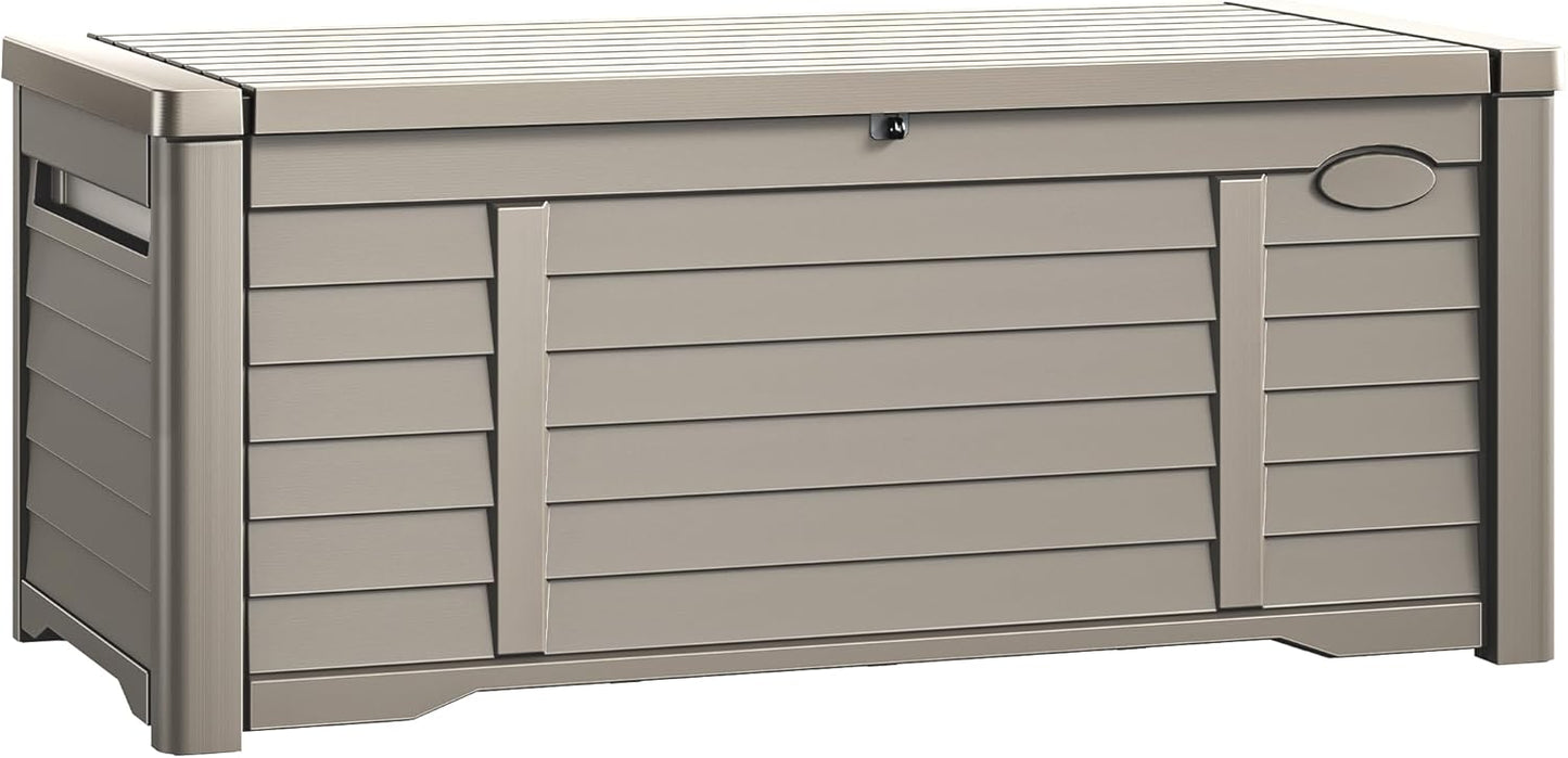 DWVO 150 Gallon XL Deck Box with Divider & Lockable Lid, Waterproof Resin Outdoor Storage for Patio, Garden, Poolside, Cushions, Supplies & Sports Gear, Black