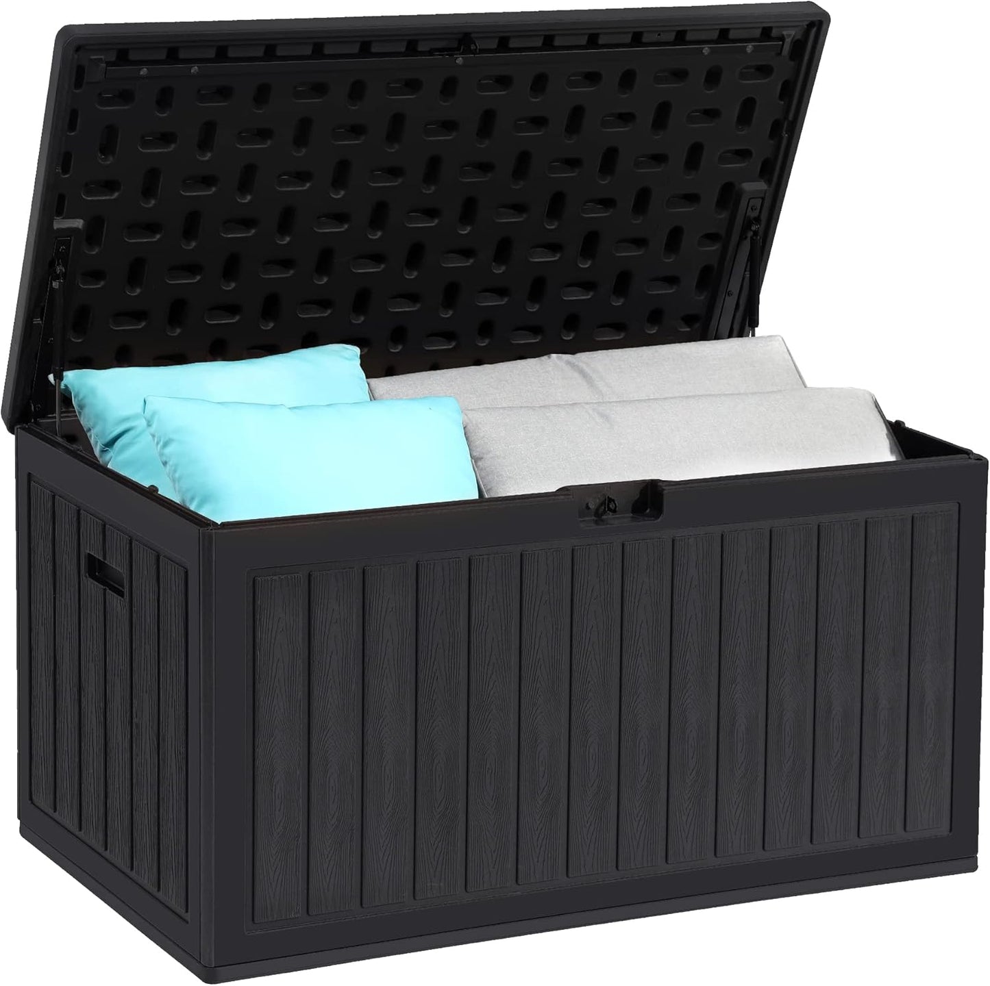 YITAHOME XXL 230 Gallon Large Deck Box,Outdoor Storage for Patio Furniture Cushions,Garden Tools and Pool Equipment with Flexible Divider,Waterproof,Lockable (Black&Brown)