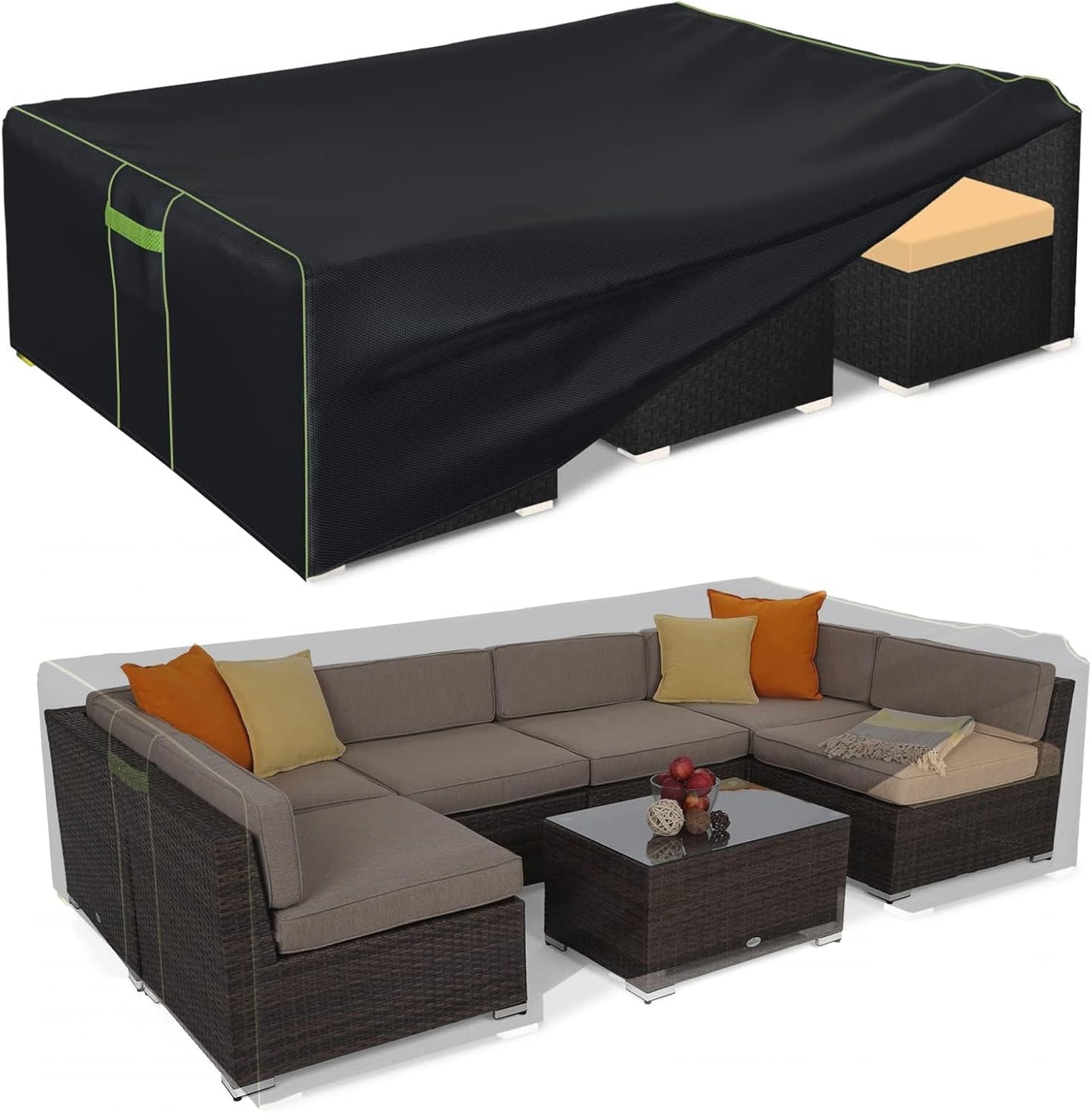 Patio Furniture Covers Waterproof, Heavy Duty 600D Outdoor Furniture Covers for Outside Sectional Sofa Set,Tear Resistance and Anti-UV, Black,126"L x 126"W x 28"H