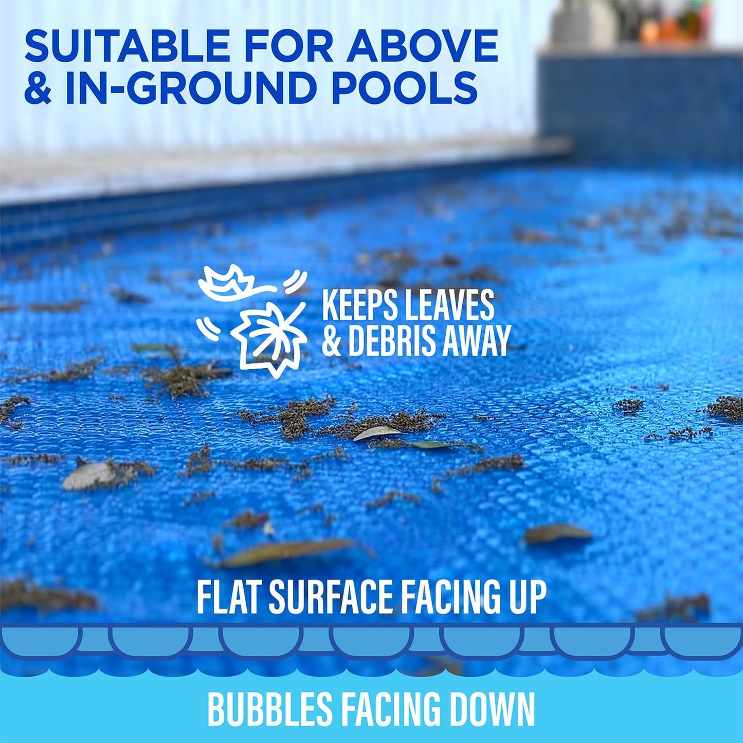 Shop Square 16' x 36' Rectangle Solar Cover for Inground and Above Ground Pools, 12 Mil - Premium Heavy Duty Solar Blanket for Above Ground Pool, Blue - Made in USA