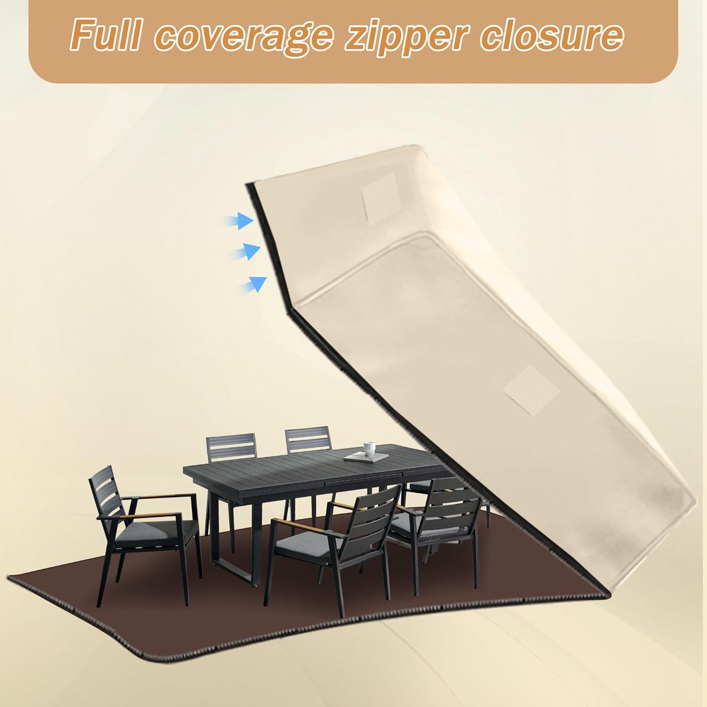 HDCAXKJ Patio Furniture Covers Outdoor Table and Chair Cover Waterproof Dining Set Cover for Outside Table and Chairs Heavy Duty Rectangular Furniture Protector (86"L x 62"W x 47"H, Beige & Brown)