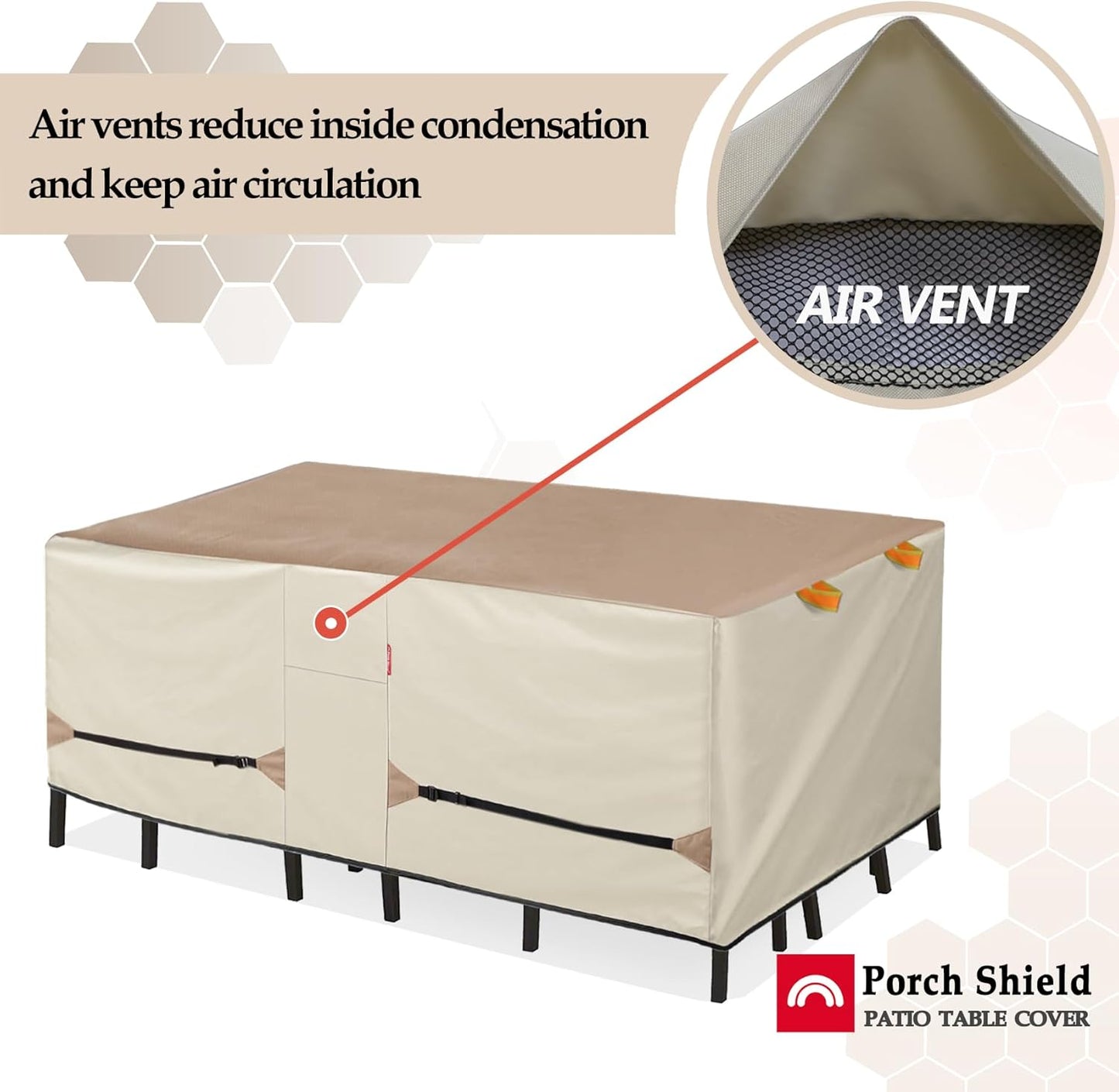 Porch Shield Patio Table Cover - Waterproof Outdoor Dining Table and Chairs Furniture Set Cover Rectangular - 108 x 70 inch, Light Tan & Khaki