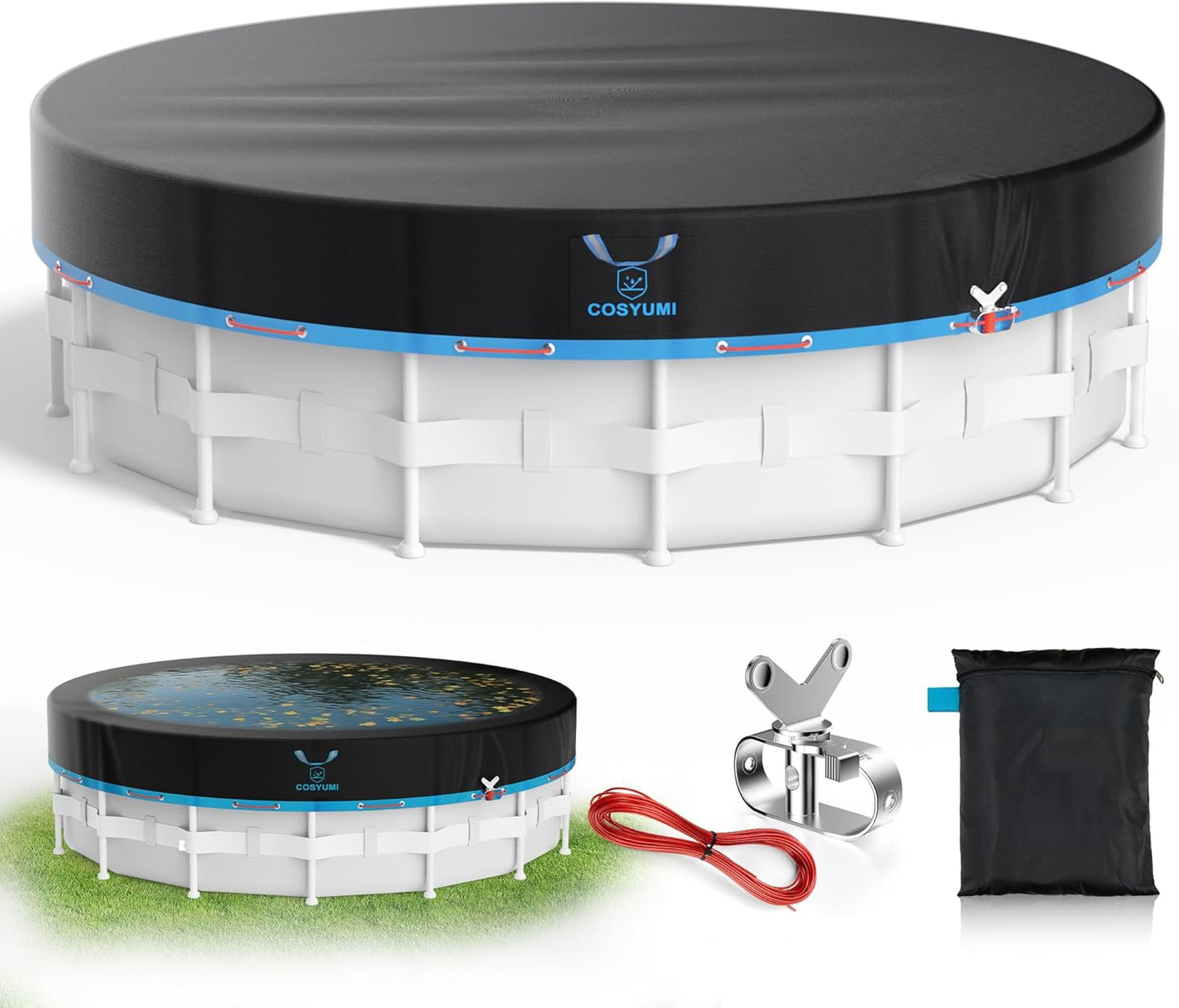 33ft Round Pool Cover for Above Ground Pools, 420D Heavy Duty Oxford Fabric - All Season Outdoor Use, Windproof, Seamless Design