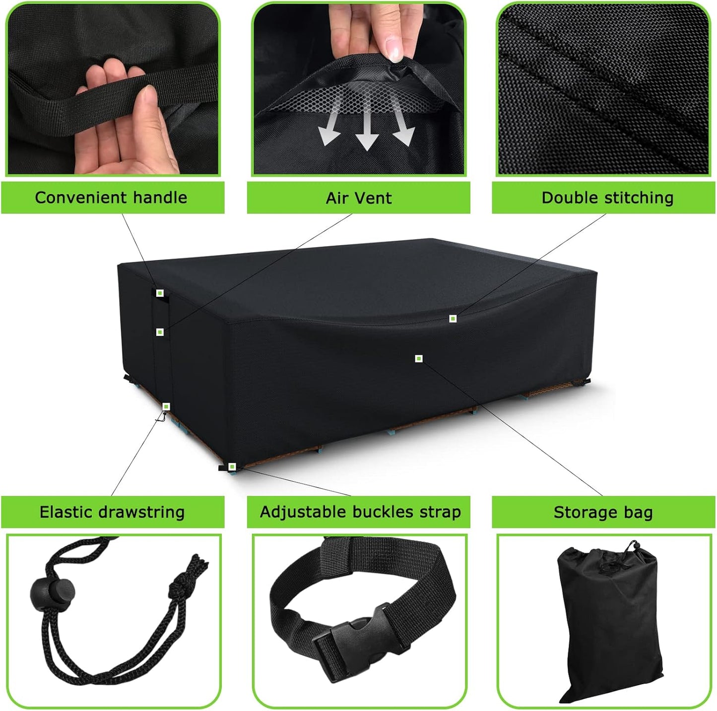 Patio Furniture Covers Waterproof, Heavy Duty 600D Outdoor Furniture Covers for Outside Sectional Sofa Set,Tear Resistance and Anti-UV, Black,126"L x 126"W x 28"H