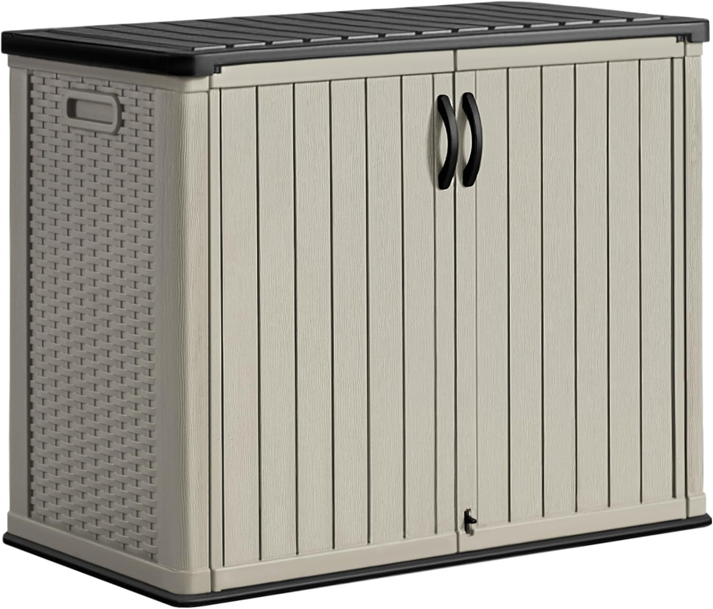 Greesum Outdoor Horizontal Storage Sheds 27 Cu.ft Resin Large Storaged Box Weather Resistance, Without Shelf, Easy to Assemble, Prefect for Garden, Patios, Backyards, White