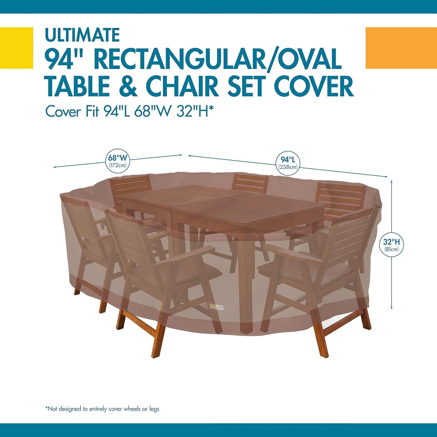 Duck Covers Ultimate Waterproof Rectangular/Oval Patio Table with Chairs Cover, 94 Inch