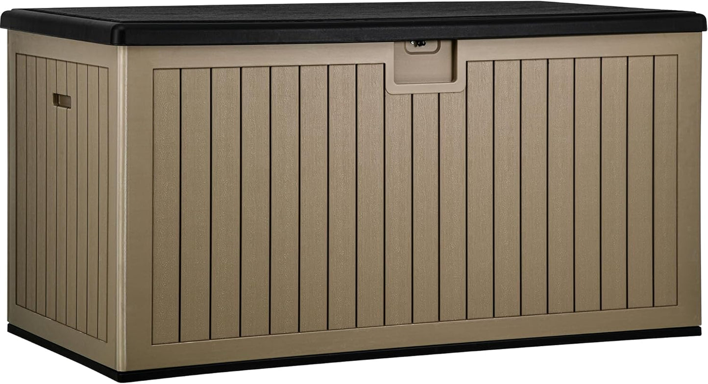 YITAHOME XXL 230 Gallon Large Deck Box,Outdoor Storage for Patio Furniture Cushions,Garden Tools and Pool Equipment with Flexible Divider,Waterproof,Lockable (Black&Brown)