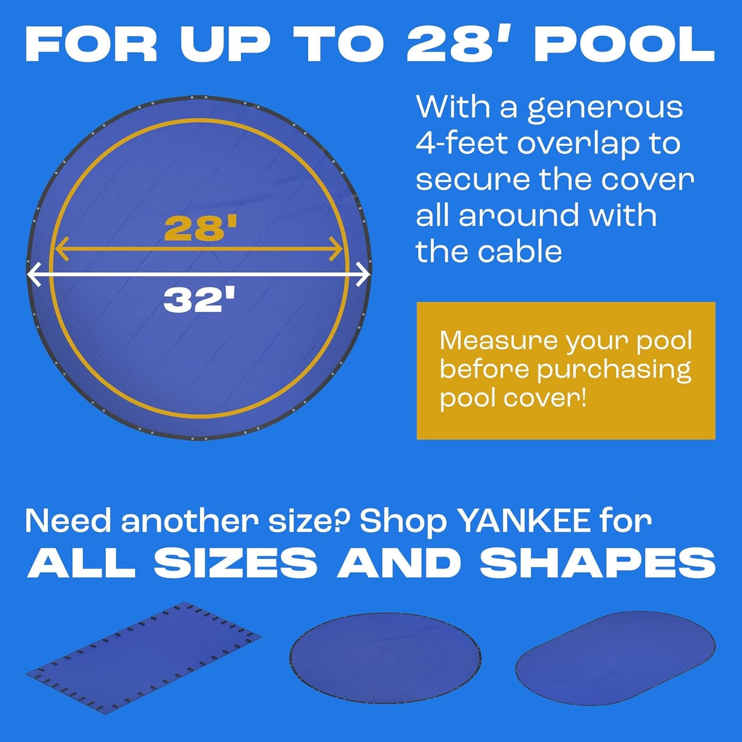 Winter Pool Cover 28 ft Round for Above Ground | Extra Thick & Durable Above-Ground Pool Cover | Sapphire Series of Premium Cold- and UV-Resistant Pool Cover | by Yankee Pool Pillow