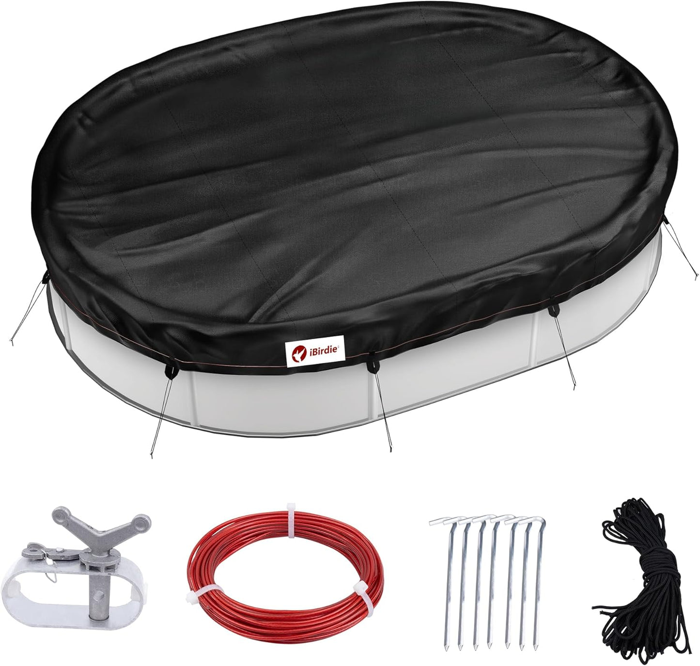 iBirdie Winter Pool Cover fit 18' x 33', 19' x 34' Above Ground Oval Pools, Fade-Resistant Tear-Resistant Waterproof and Weatherproof for Outdoor Protection, Black, Fabric 500D