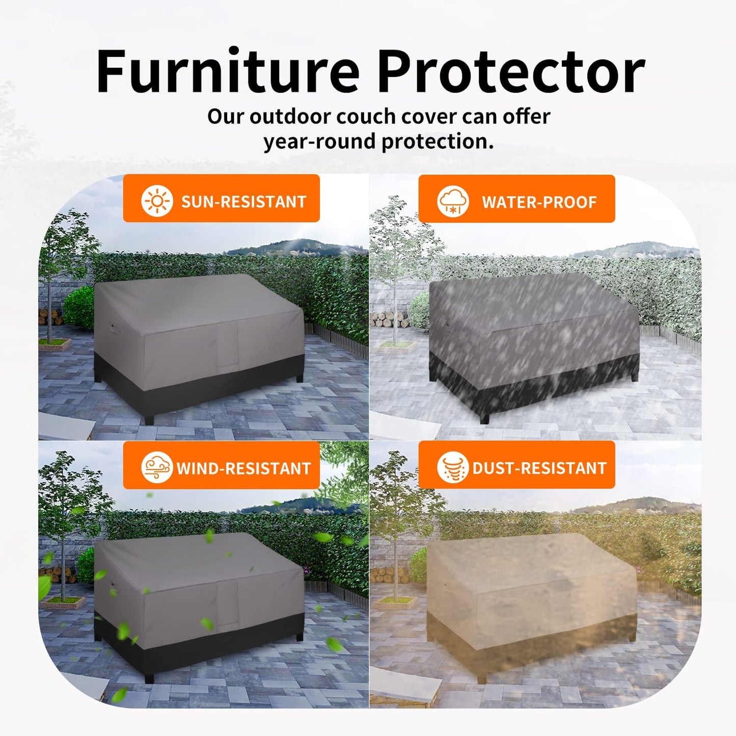 Easy-Going Waterproof Outdoor Couch Cover, Heavy Duty Deep 3-Seater Patio Sofa Cover, Windproof Outdoor Furniture Cover with Air Vent (88Wx40Dx33H inch,Gray/Black)