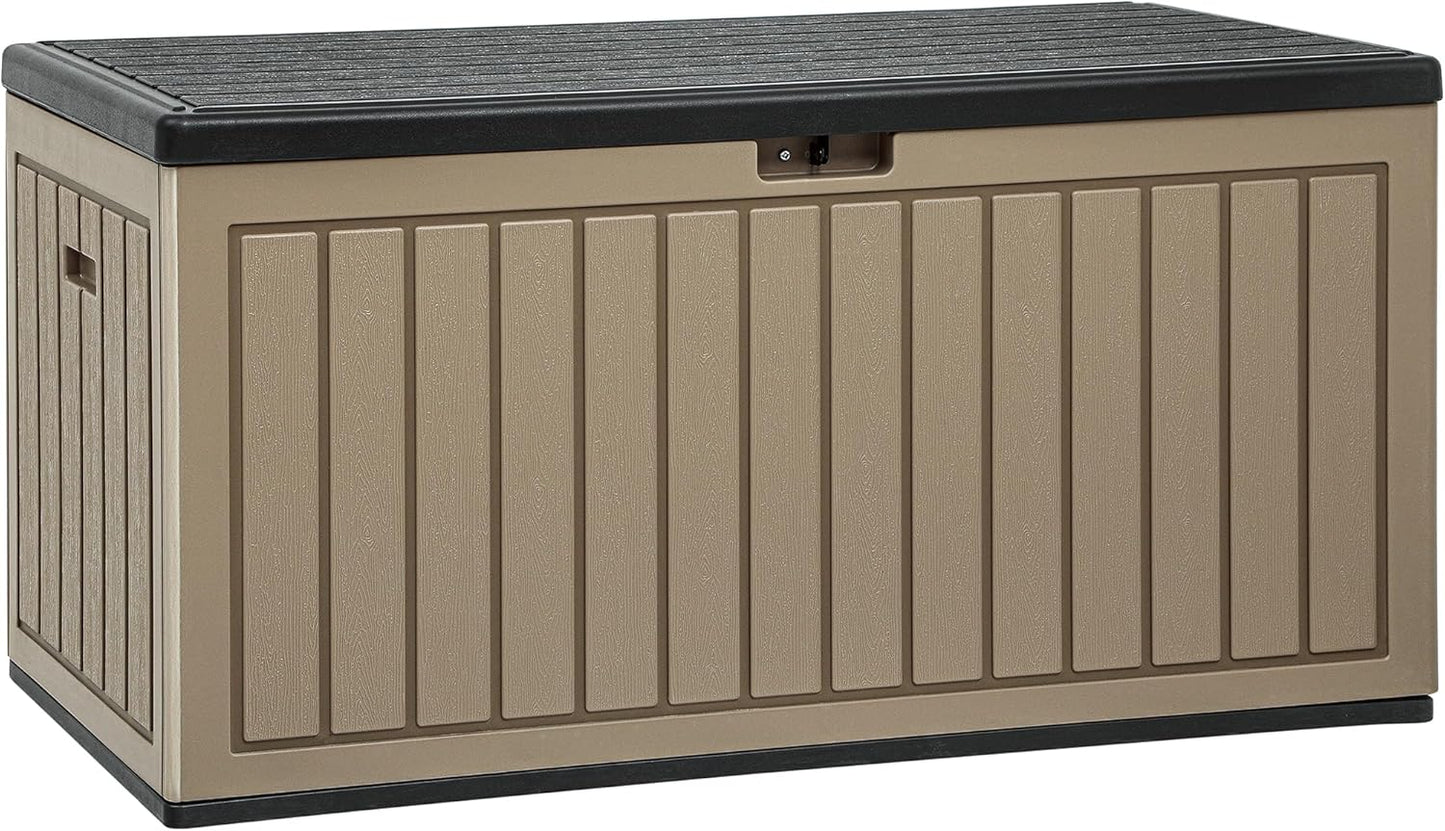 YITAHOME XXL 230 Gallon Large Deck Box,Outdoor Storage for Patio Furniture Cushions,Garden Tools and Pool Equipment with Flexible Divider,Waterproof,Lockable (Black&Brown)
