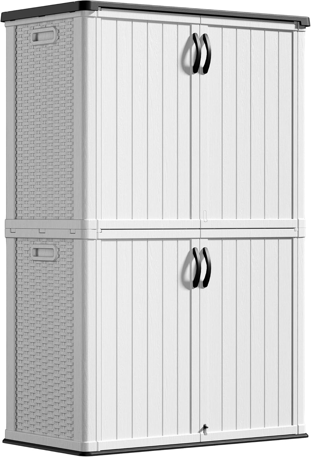 Greesum Outdoor Horizontal Storage Sheds 27 Cu.ft Resin Large Storaged Box Weather Resistance, Without Shelf, Easy to Assemble, Prefect for Garden, Patios, Backyards, White