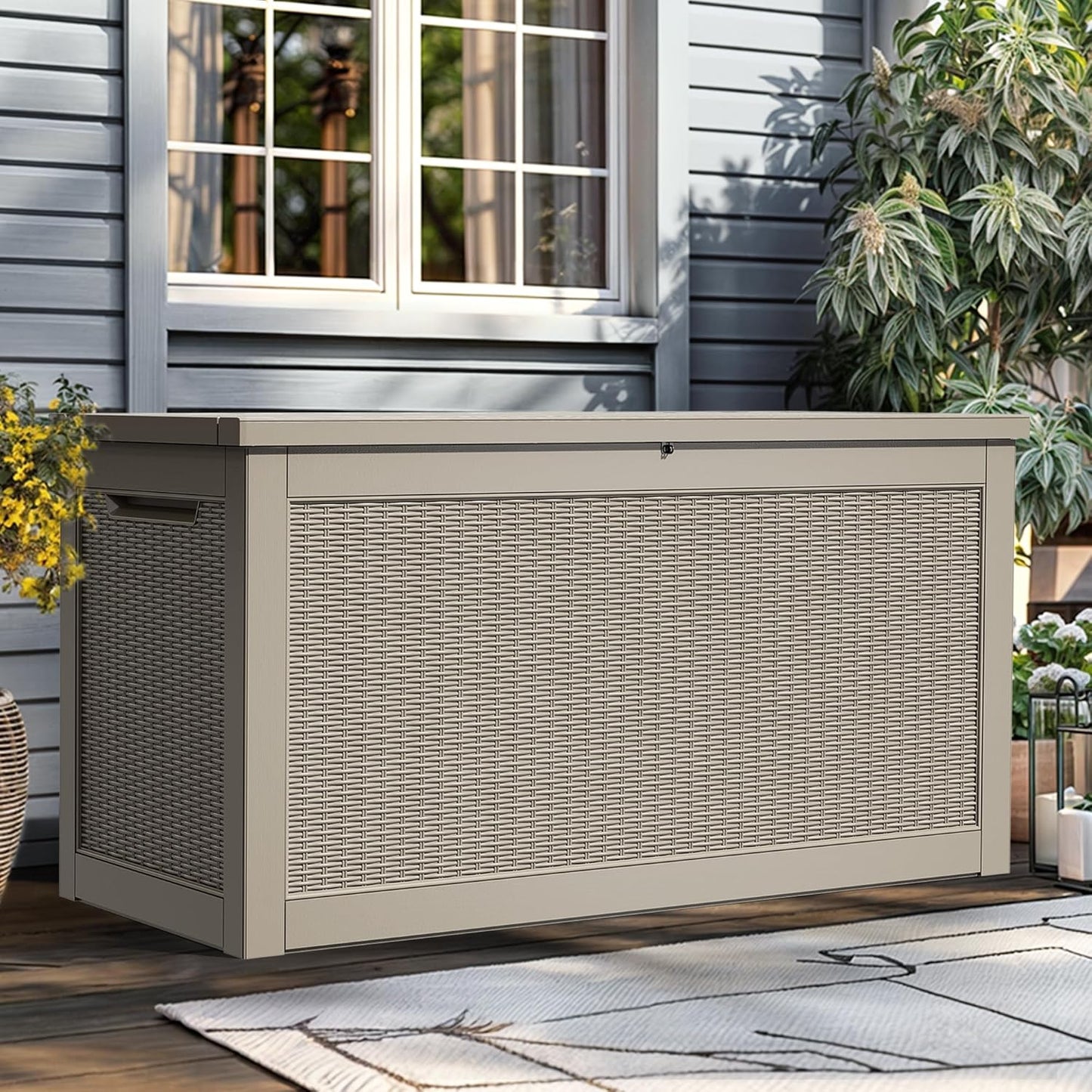 YITAHOME XXL 230 Gallon Large Deck Box,Outdoor Storage for Patio Furniture Cushions,Garden Tools and Pool Equipment with Flexible Divider,Waterproof,Lockable (Black&Brown)