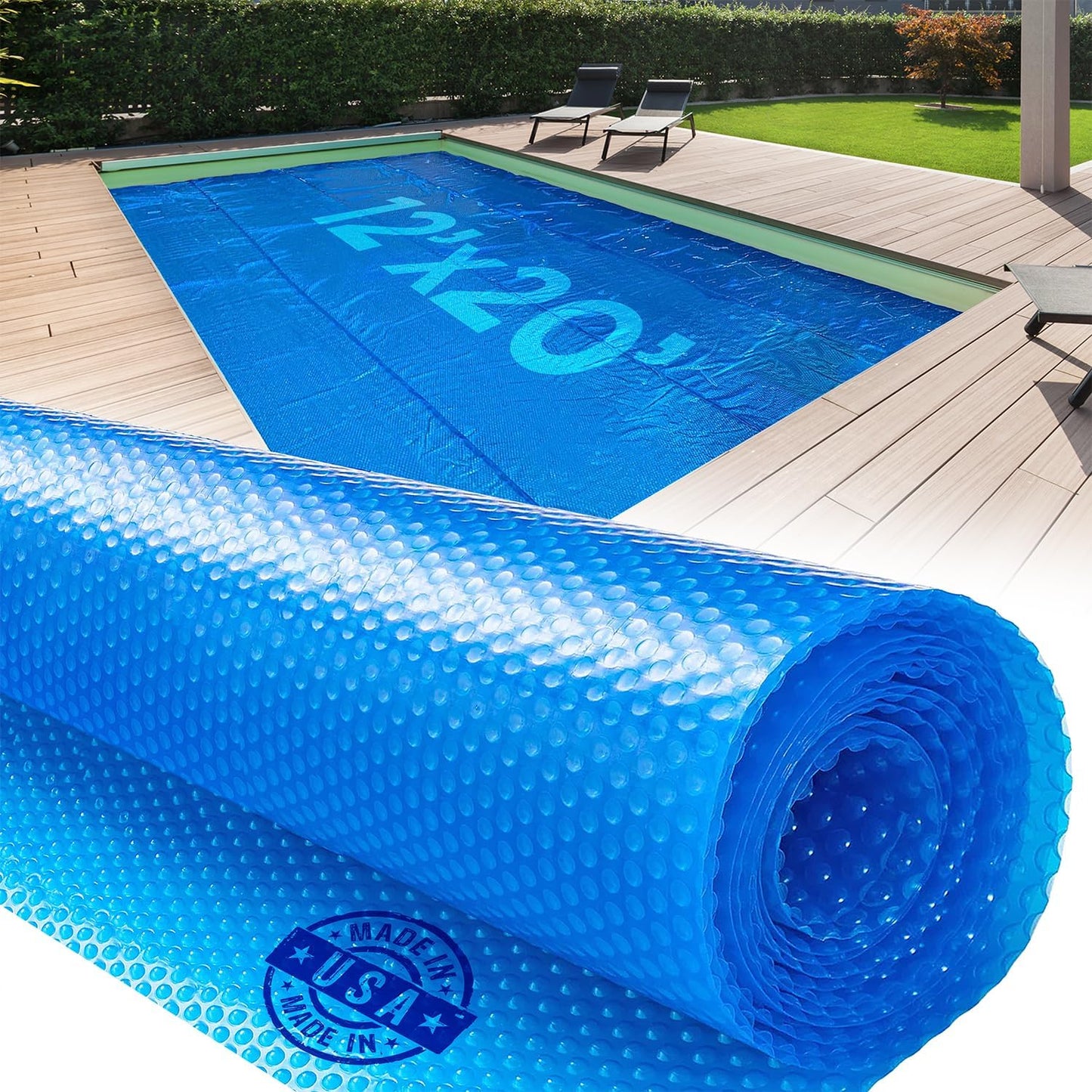Shop Square 16' x 36' Rectangle Solar Cover for Inground and Above Ground Pools, 12 Mil - Premium Heavy Duty Solar Blanket for Above Ground Pool, Blue - Made in USA