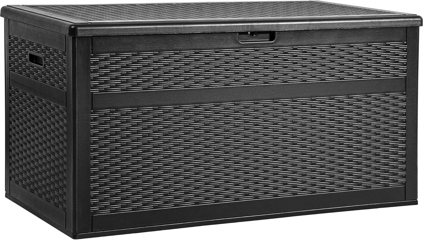 YITAHOME XXL 230 Gallon Large Deck Box,Outdoor Storage for Patio Furniture Cushions,Garden Tools and Pool Equipment with Flexible Divider,Waterproof,Lockable (Black&Brown)