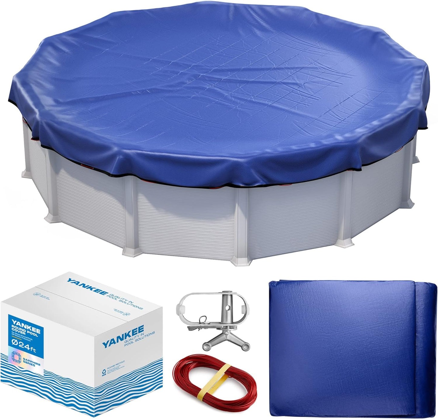 Winter Pool Cover 28 ft Round for Above Ground | Extra Thick & Durable Above-Ground Pool Cover | Sapphire Series of Premium Cold- and UV-Resistant Pool Cover | by Yankee Pool Pillow