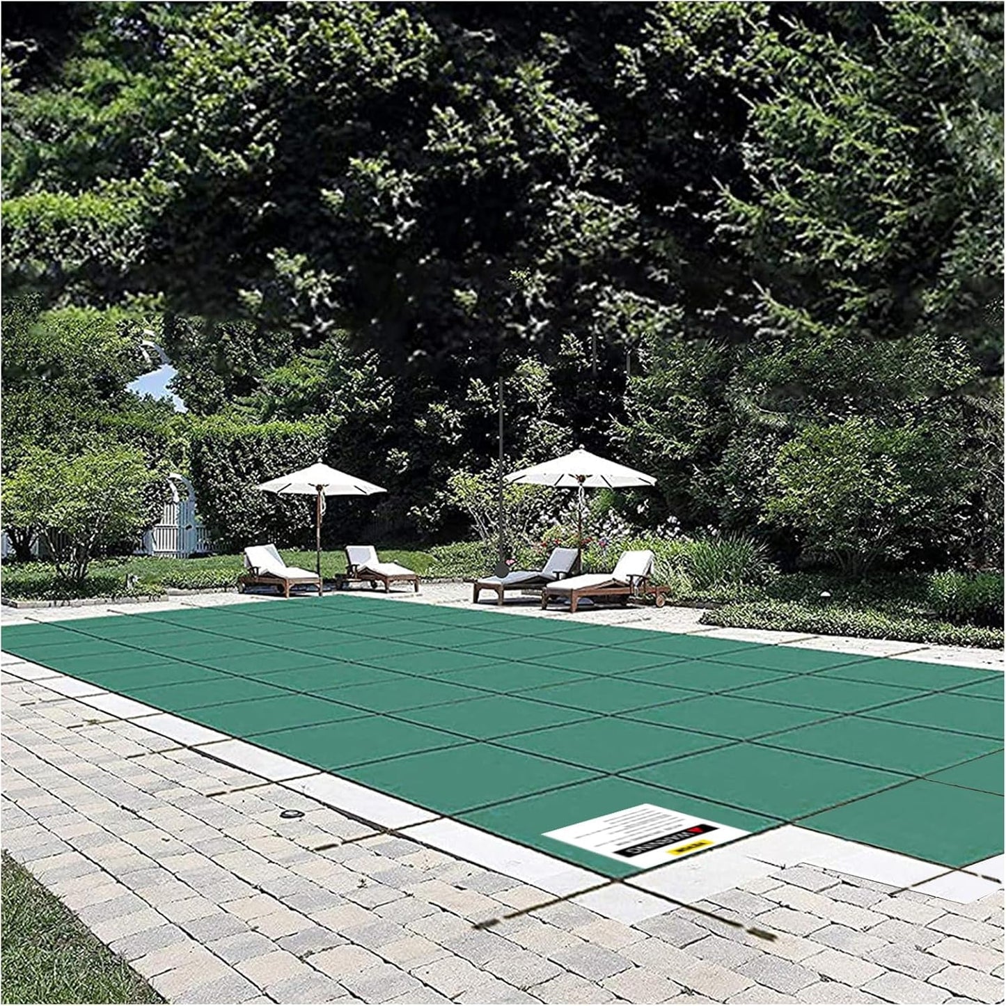 VEVOR Pool Safety Cover, Fits 16x32ft Rectangular Inground Winter Swimming Pools, with 4x8ft Center End Step, Triple Stitched, High Strength Mesh PP, Great Rain Permeability, Installation Hardware