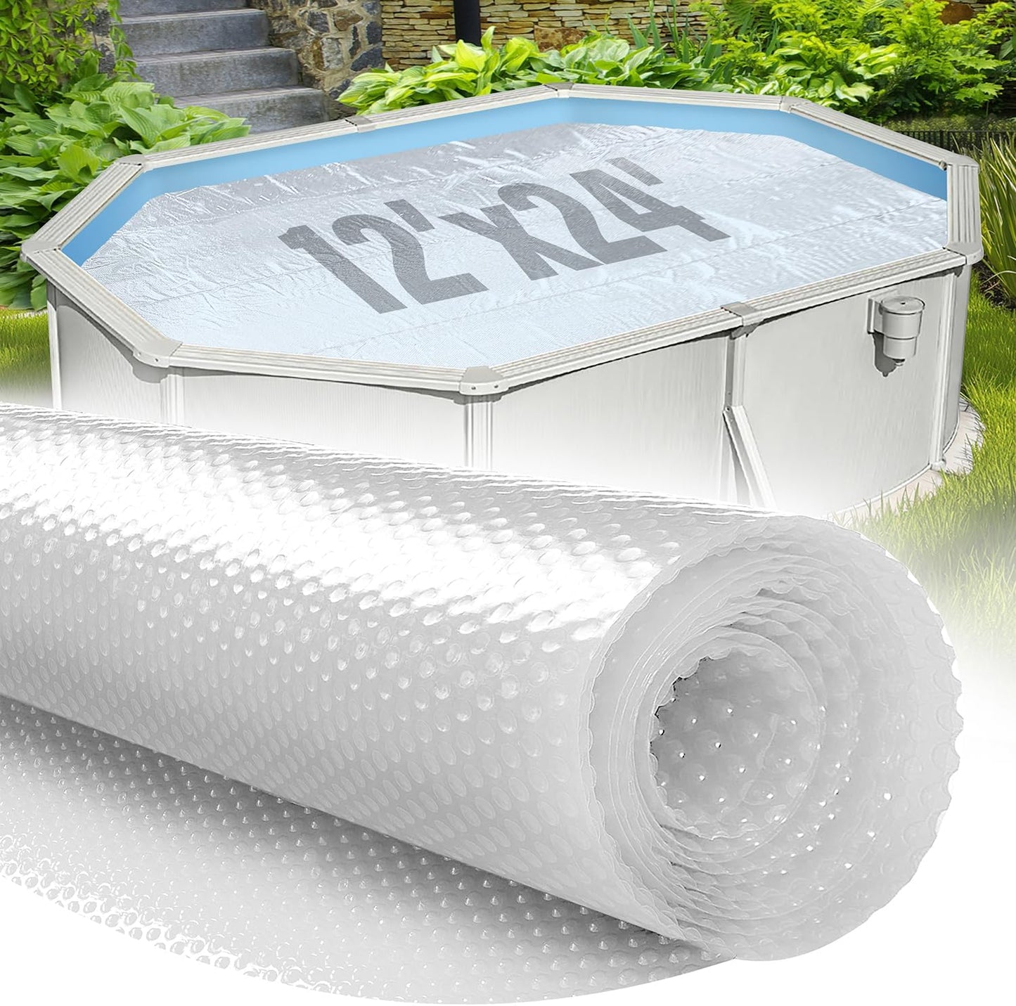Shop Square 16' x 36' Rectangle Solar Cover for Inground and Above Ground Pools, 12 Mil - Premium Heavy Duty Solar Blanket for Above Ground Pool, Blue - Made in USA