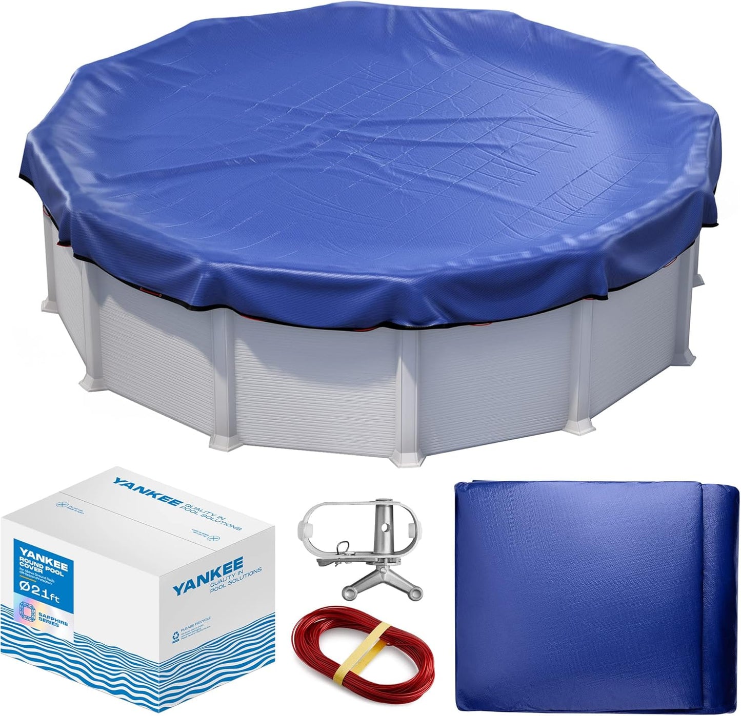 Winter Pool Cover 28 ft Round for Above Ground | Extra Thick & Durable Above-Ground Pool Cover | Sapphire Series of Premium Cold- and UV-Resistant Pool Cover | by Yankee Pool Pillow