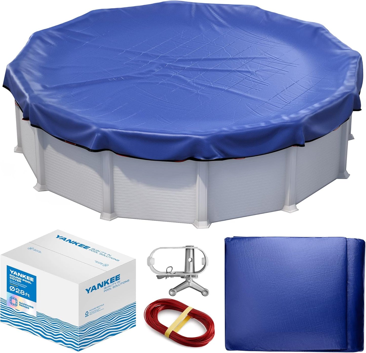 Winter Pool Cover 28 ft Round for Above Ground | Extra Thick & Durable Above-Ground Pool Cover | Sapphire Series of Premium Cold- and UV-Resistant Pool Cover | by Yankee Pool Pillow