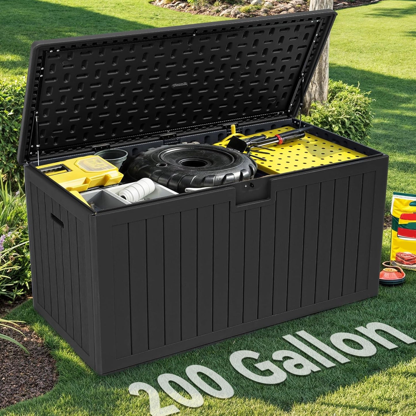 YITAHOME 260 Gallon Outdoor Storage Box, Large Water Resistant Resin Deck Box, Indoor Outdoor Lockable Storage Container for Patio, Garden, Cushions, Tools, Equipment(Black)