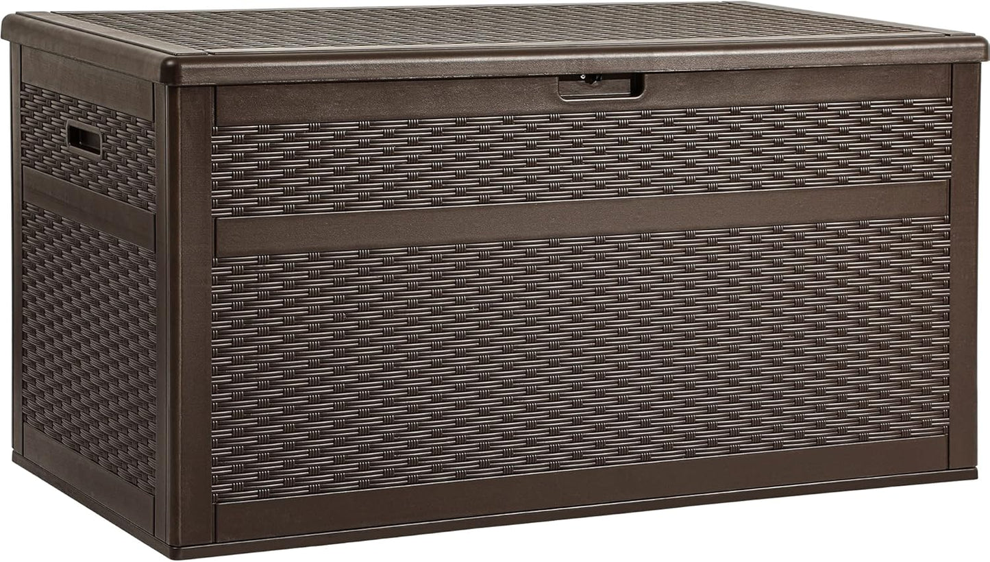 YITAHOME XXL 230 Gallon Large Deck Box,Outdoor Storage for Patio Furniture Cushions,Garden Tools and Pool Equipment with Flexible Divider,Waterproof,Lockable (Black&Brown)