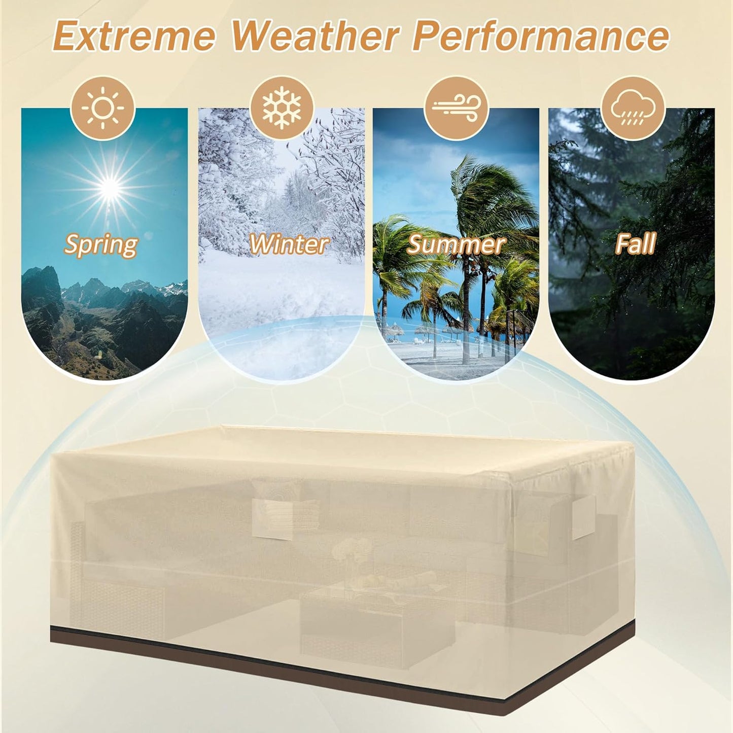 HDCAXKJ Patio Furniture Covers Outdoor Table and Chair Cover Waterproof Dining Set Cover for Outside Table and Chairs Heavy Duty Rectangular Furniture Protector (86"L x 62"W x 47"H, Beige & Brown)