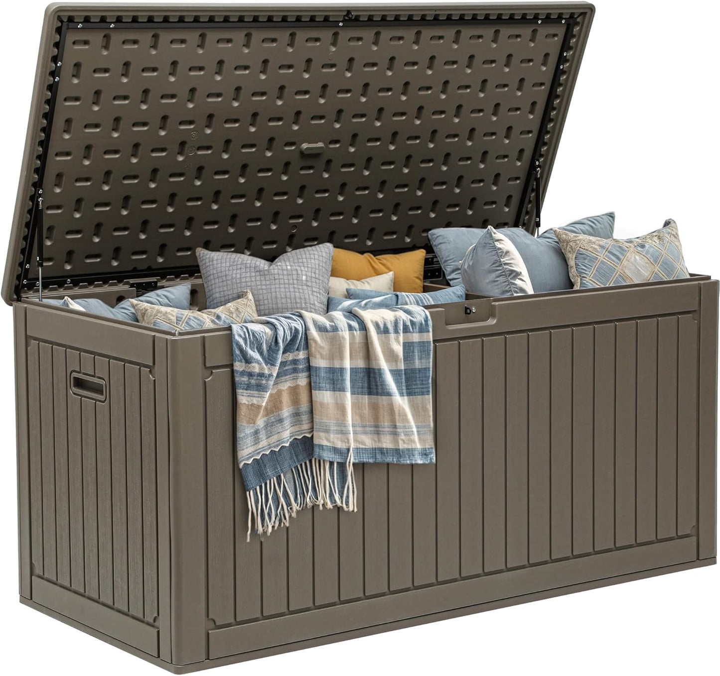 YITAHOME XXL 230 Gallon Large Deck Box,Outdoor Storage for Patio Furniture Cushions,Garden Tools and Pool Equipment with Flexible Divider,Waterproof,Lockable (Black&Brown)