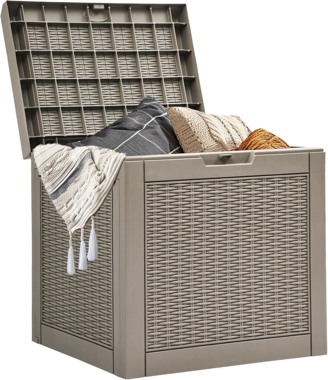 YITAHOME XXL 230 Gallon Large Deck Box,Outdoor Storage for Patio Furniture Cushions,Garden Tools and Pool Equipment with Flexible Divider,Waterproof,Lockable (Black&Brown)