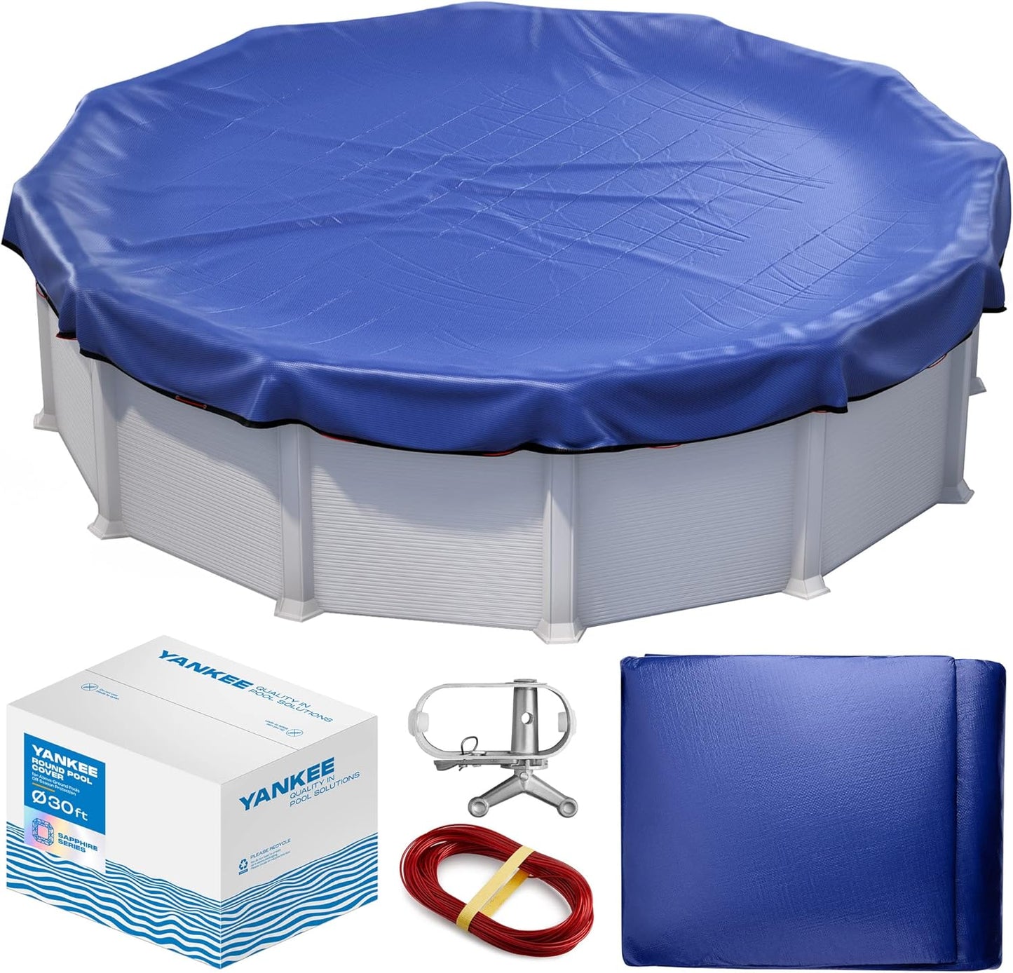 Winter Pool Cover 28 ft Round for Above Ground | Extra Thick & Durable Above-Ground Pool Cover | Sapphire Series of Premium Cold- and UV-Resistant Pool Cover | by Yankee Pool Pillow