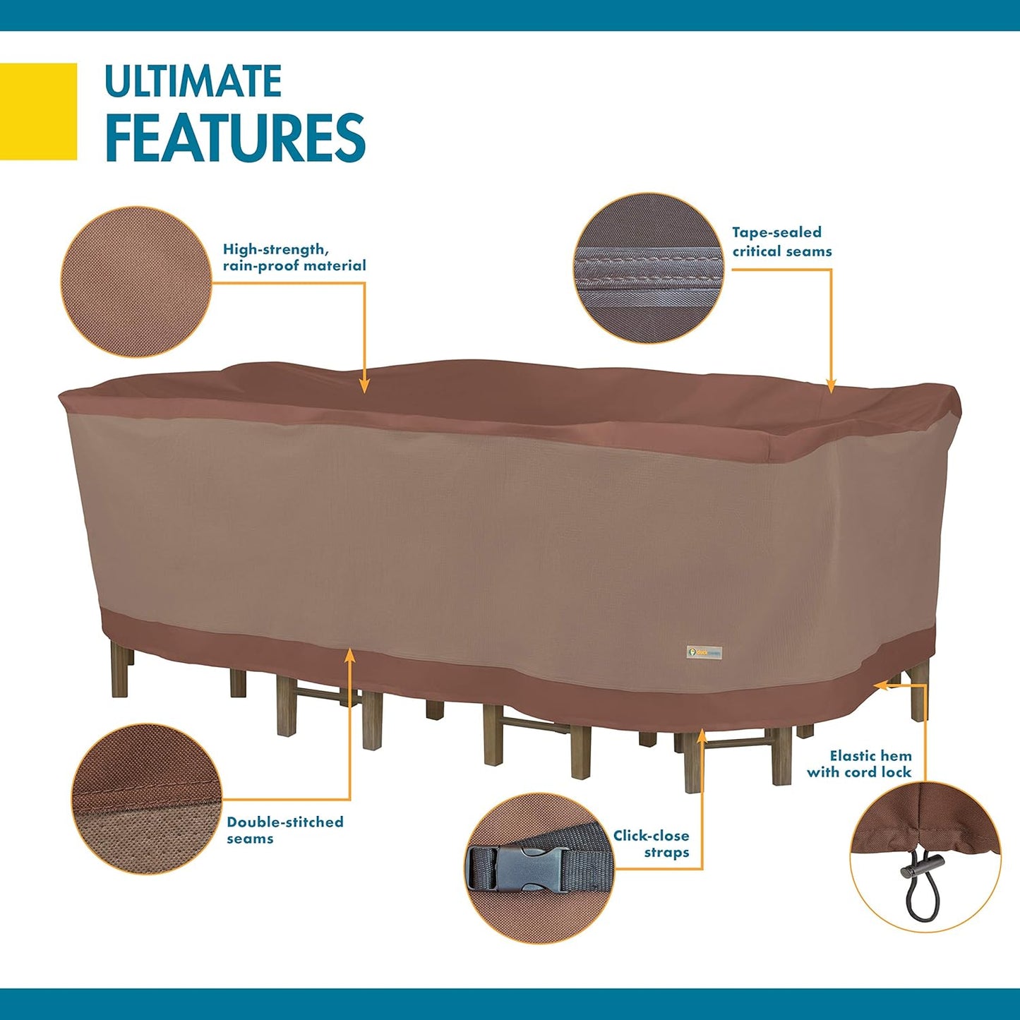 Duck Covers Ultimate Waterproof Rectangular/Oval Patio Table with Chairs Cover, 94 Inch