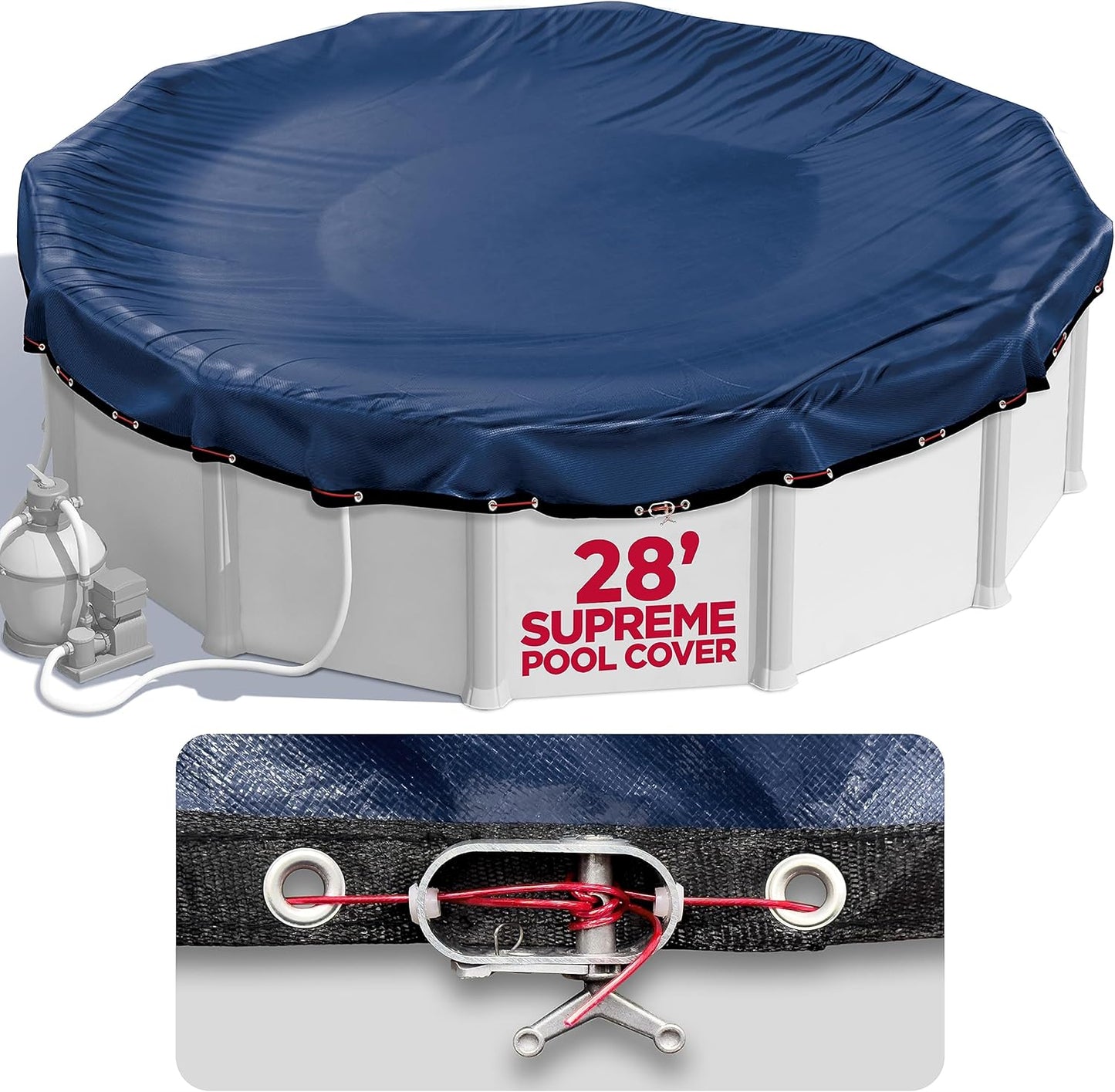 24 ft Round Pool Cover for Above Ground Pools, Above Ground Pool Cover, Swimming Pool Cover, Winter Pool Cover, Keeps Out Debris, Cold and UV Resistant, Supreme Mesh, Navy Blue