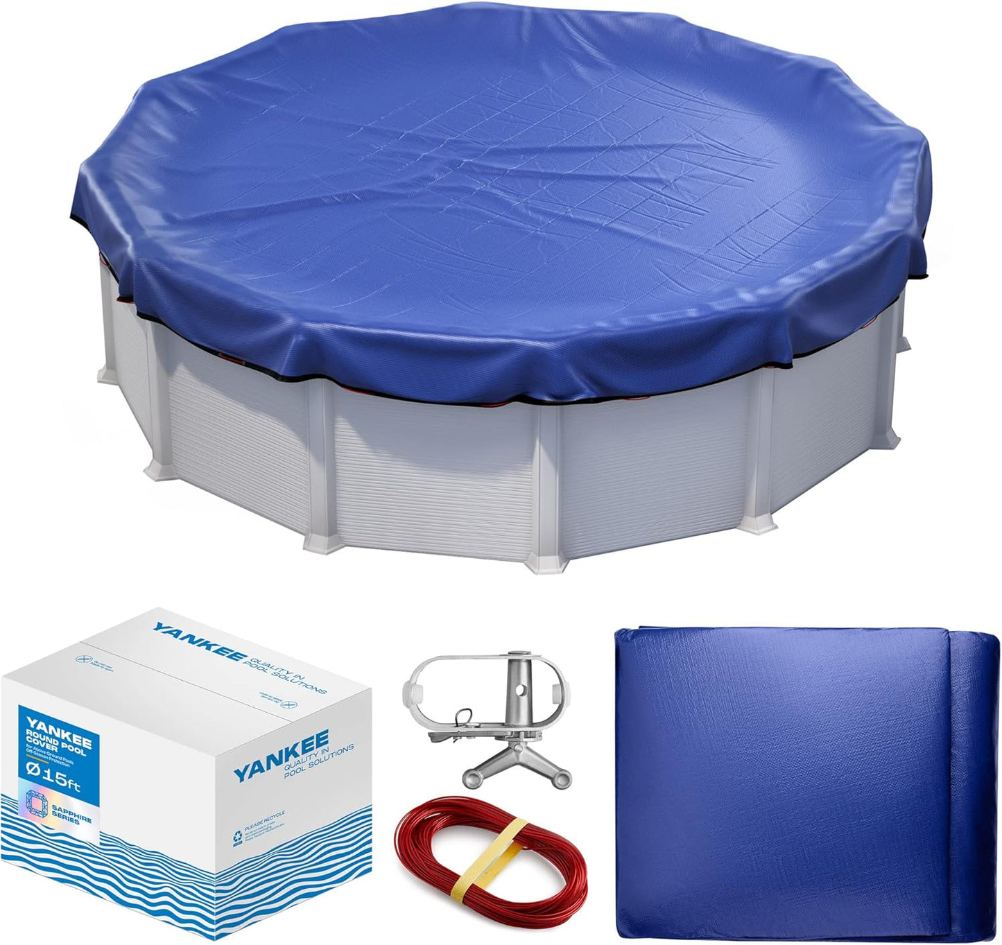 Winter Pool Cover 28 ft Round for Above Ground | Extra Thick & Durable Above-Ground Pool Cover | Sapphire Series of Premium Cold- and UV-Resistant Pool Cover | by Yankee Pool Pillow