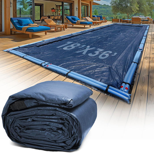 18-Ft x 36-Ft Pool Cover for Inground Pools - Rectangle Winter Pool Cover for Inground Pools, Extra Thick Material and Durable Design, Cold and UV-Resistance, Easy Installation, Navy Blue