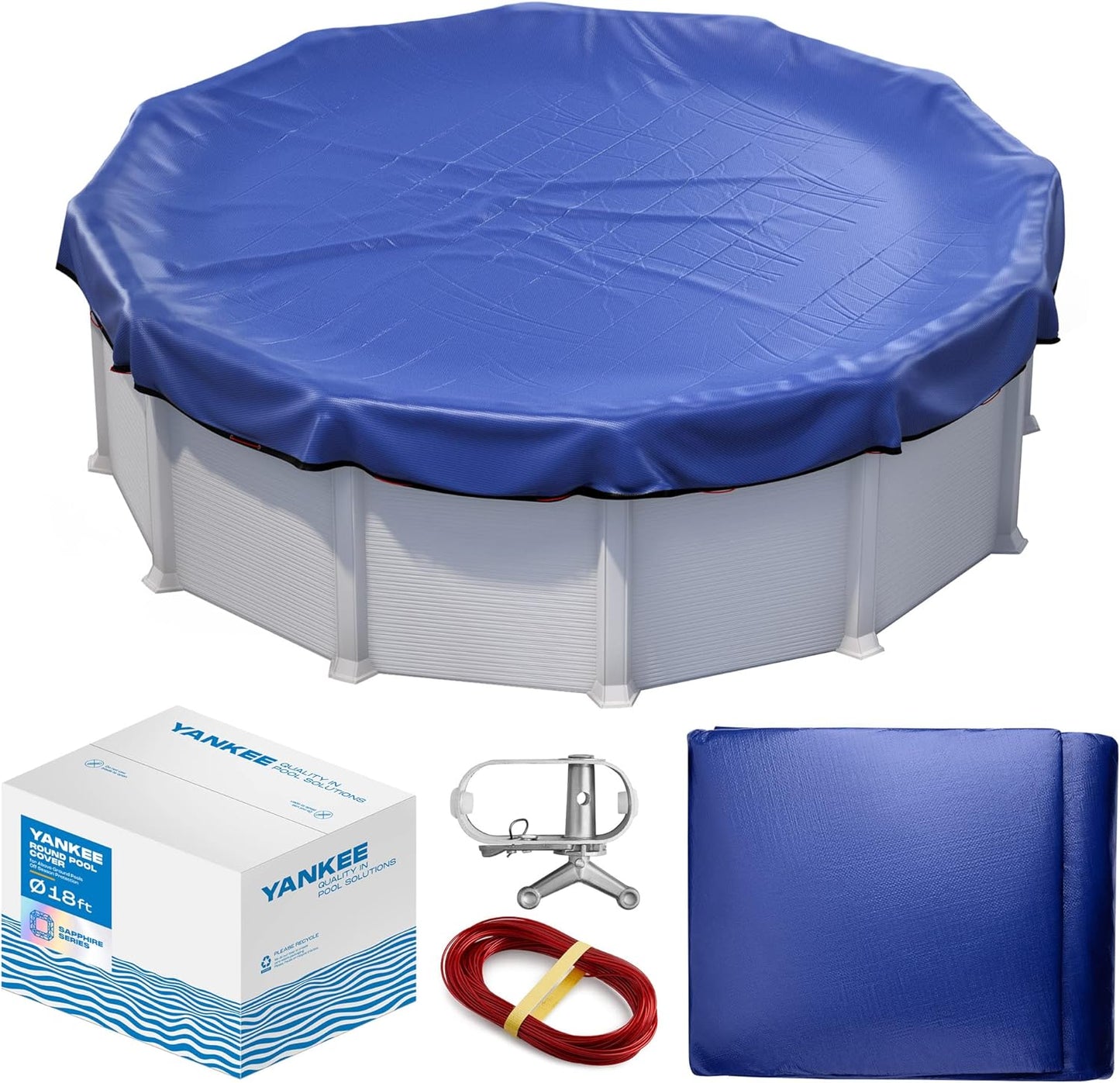 Winter Pool Cover 28 ft Round for Above Ground | Extra Thick & Durable Above-Ground Pool Cover | Sapphire Series of Premium Cold- and UV-Resistant Pool Cover | by Yankee Pool Pillow