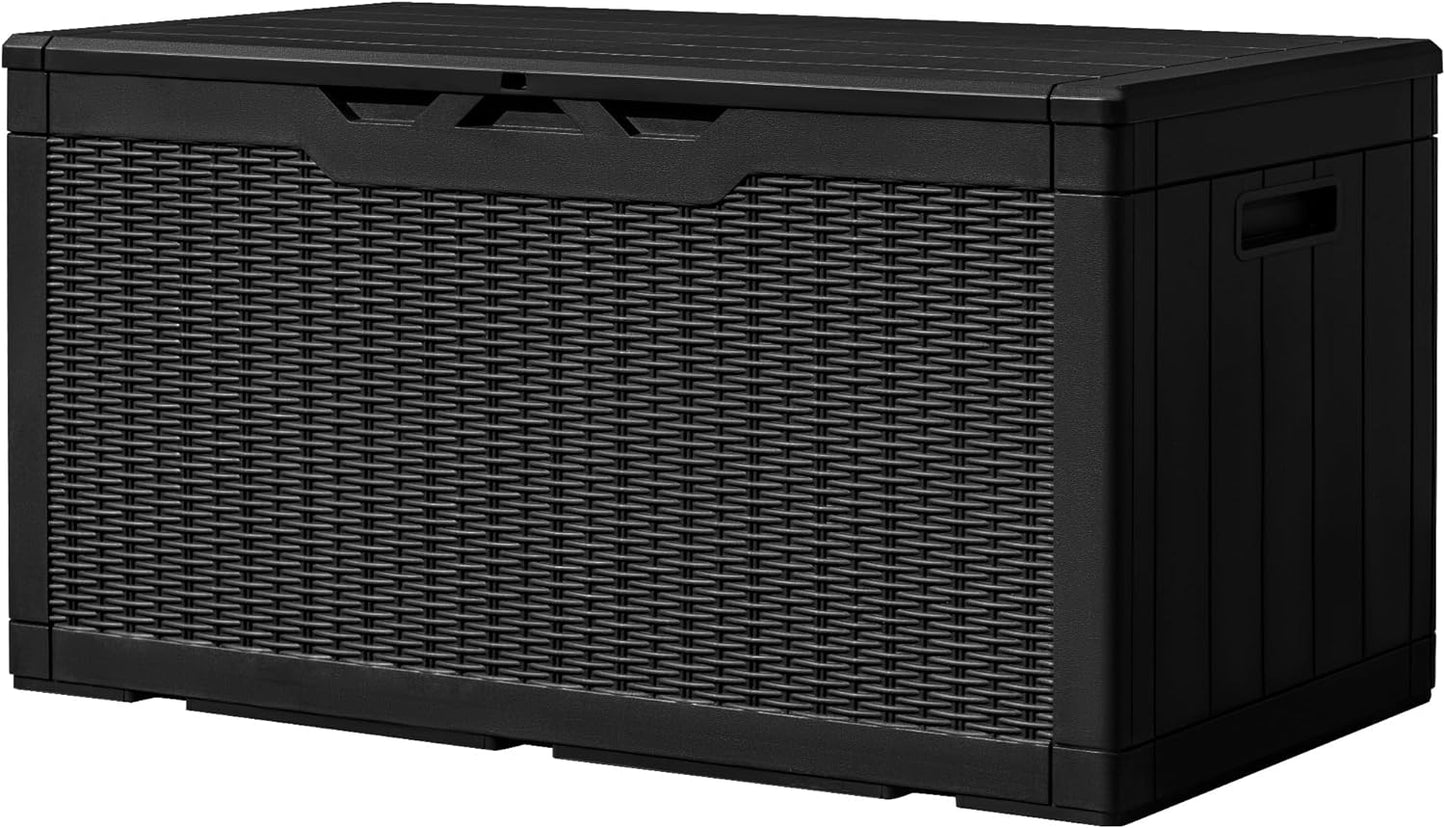 Greesum 230 Gallon HDPE Outdoor Storage Box with Removable Dividers, Weatherproof Oversized Deck Box for Patio, Garage, Garden, Black