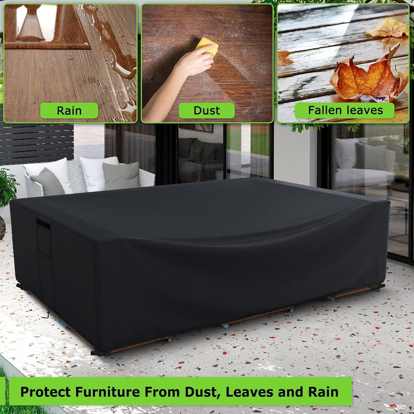 Patio Furniture Covers Waterproof, Heavy Duty 600D Outdoor Furniture Covers for Outside Sectional Sofa Set,Tear Resistance and Anti-UV, Black,126"L x 126"W x 28"H