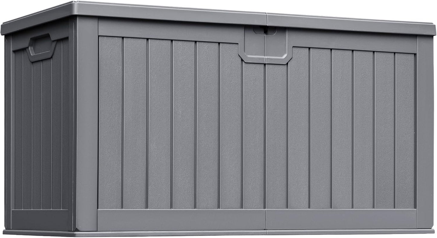 Greesum 230 Gallon HDPE Outdoor Storage Box with Removable Dividers, Weatherproof Oversized Deck Box for Patio, Garage, Garden, Black