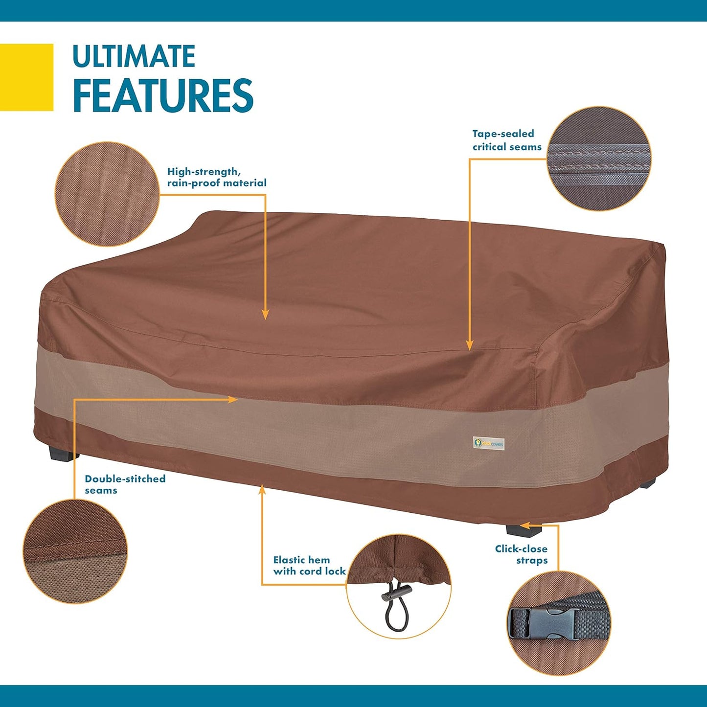 Duck Covers Ultimate Waterproof Patio Sofa Cover, Outdoor Couch Cover with All Weather Protection, Patio Furniture Covers with Attachment Strap, 77"W x 35"D x 35"H, Outdoor Sofa Cover