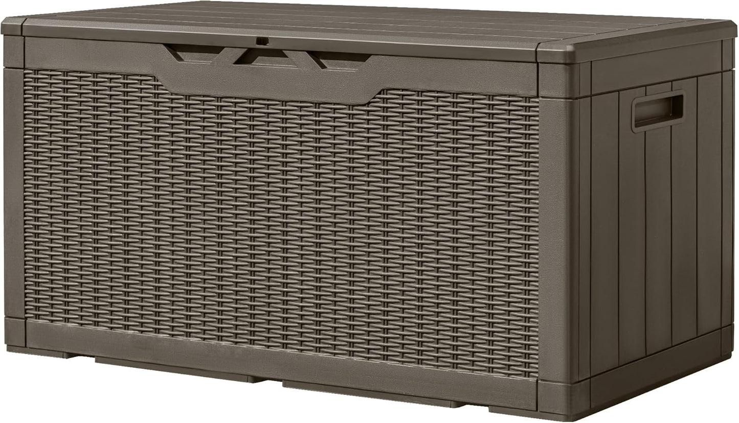 Greesum 230 Gallon HDPE Outdoor Storage Box with Removable Dividers, Weatherproof Oversized Deck Box for Patio, Garage, Garden, Black