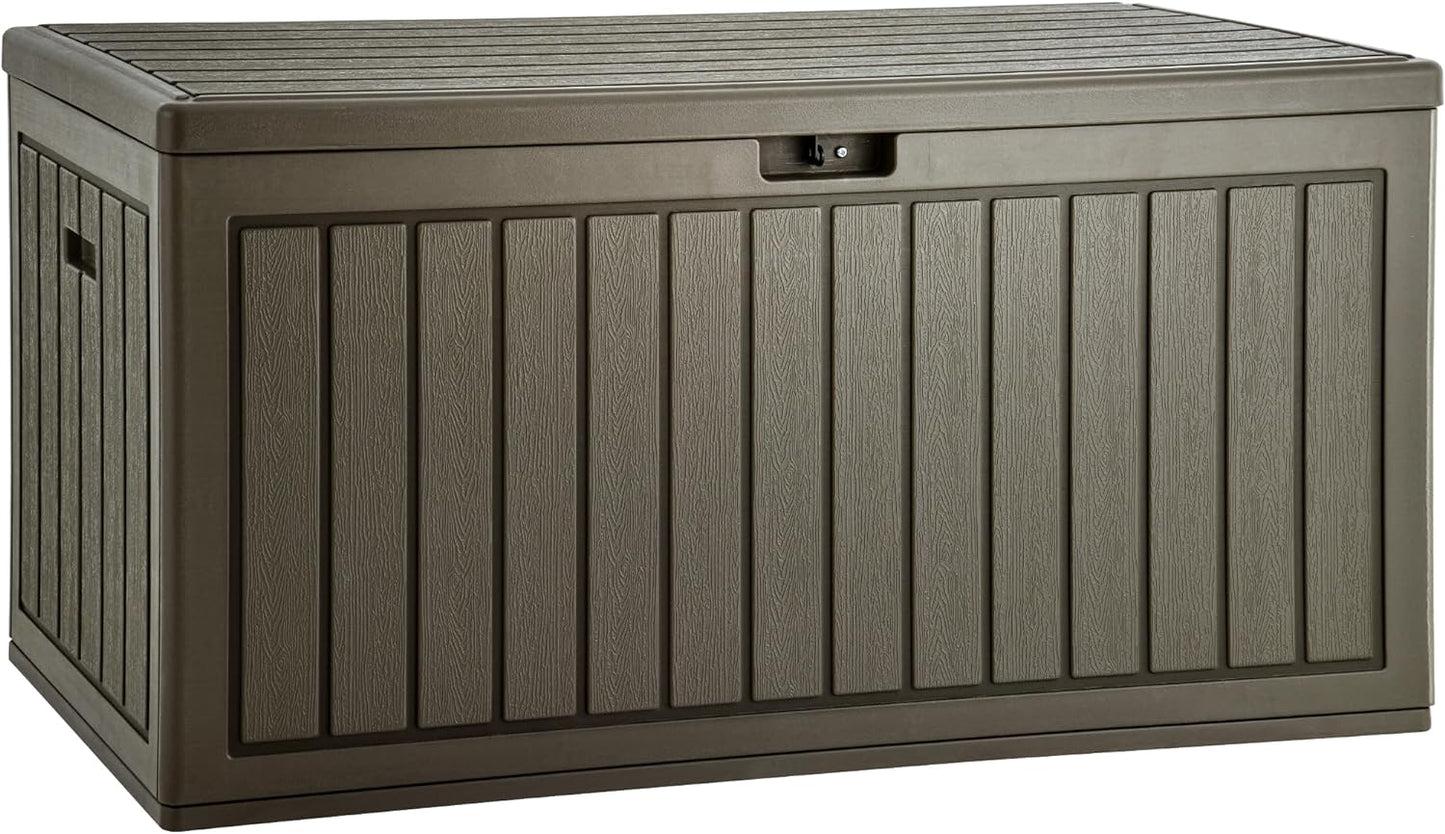 YITAHOME XXL 230 Gallon Large Deck Box,Outdoor Storage for Patio Furniture Cushions,Garden Tools and Pool Equipment with Flexible Divider,Waterproof,Lockable (Black&Brown)