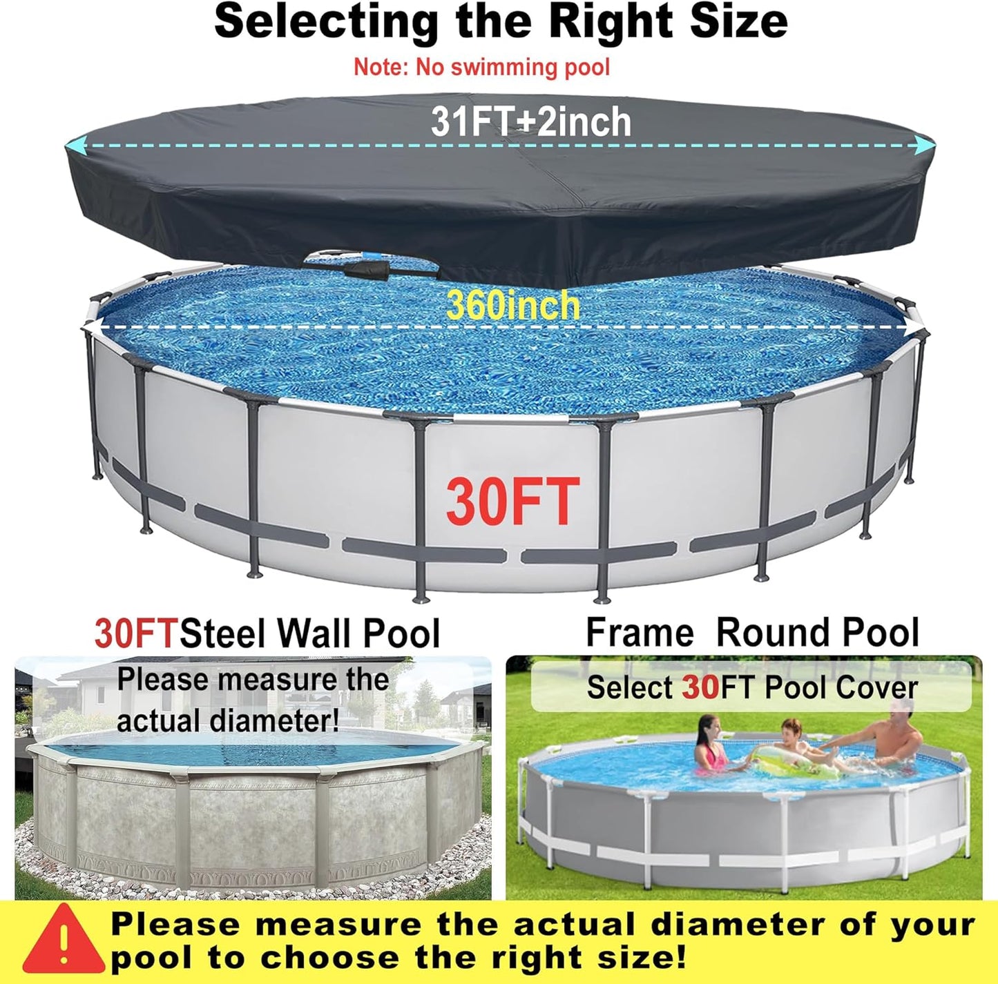 30 Ft Pool Cover, with Automatic Drain Round Pool Cover, One-Piece Quick Installation and Removal Above Ground Pool Cover, Preventing Waterlogging, UV Protected Solar Swimming Pool Cover