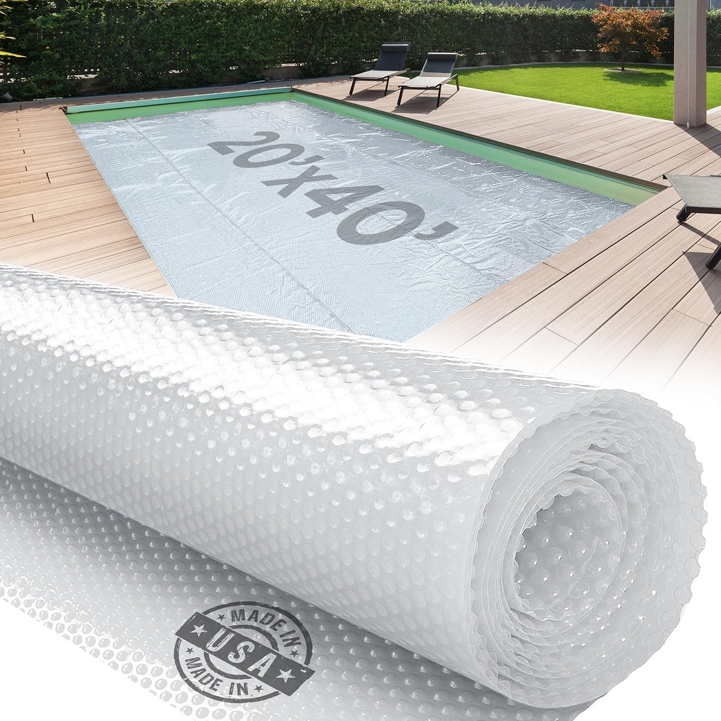 Shop Square 16' x 36' Rectangle Solar Cover for Inground and Above Ground Pools, 12 Mil - Premium Heavy Duty Solar Blanket for Above Ground Pool, Blue - Made in USA