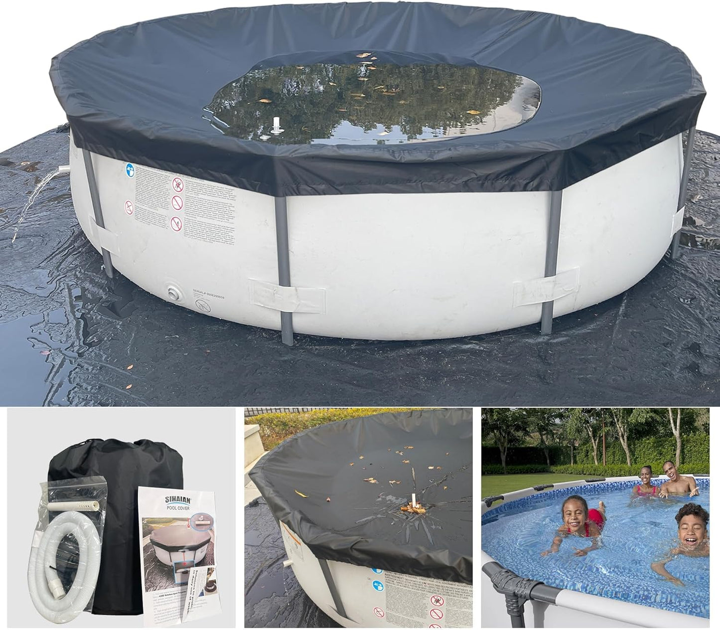 30 Ft Pool Cover, with Automatic Drain Round Pool Cover, One-Piece Quick Installation and Removal Above Ground Pool Cover, Preventing Waterlogging, UV Protected Solar Swimming Pool Cover