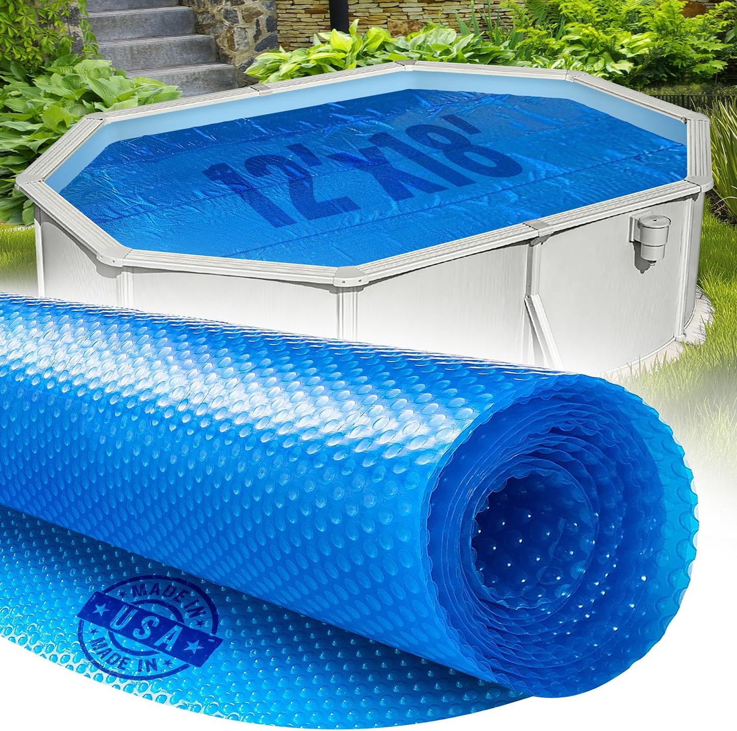 Shop Square 16' x 36' Rectangle Solar Cover for Inground and Above Ground Pools, 12 Mil - Premium Heavy Duty Solar Blanket for Above Ground Pool, Blue - Made in USA
