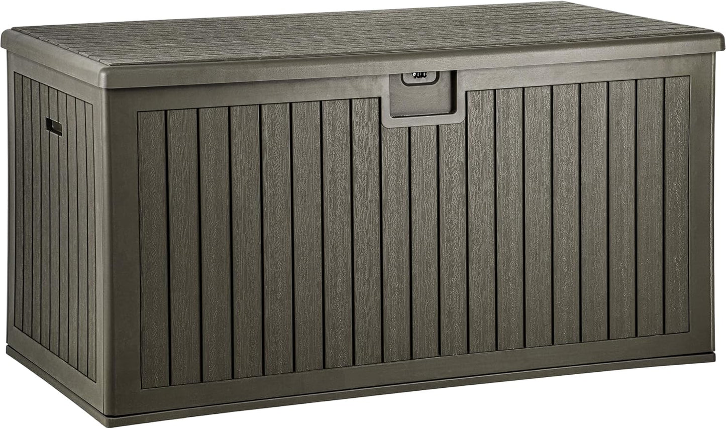 YITAHOME XXL 230 Gallon Large Deck Box,Outdoor Storage for Patio Furniture Cushions,Garden Tools and Pool Equipment with Flexible Divider,Waterproof,Lockable (Black&Brown)