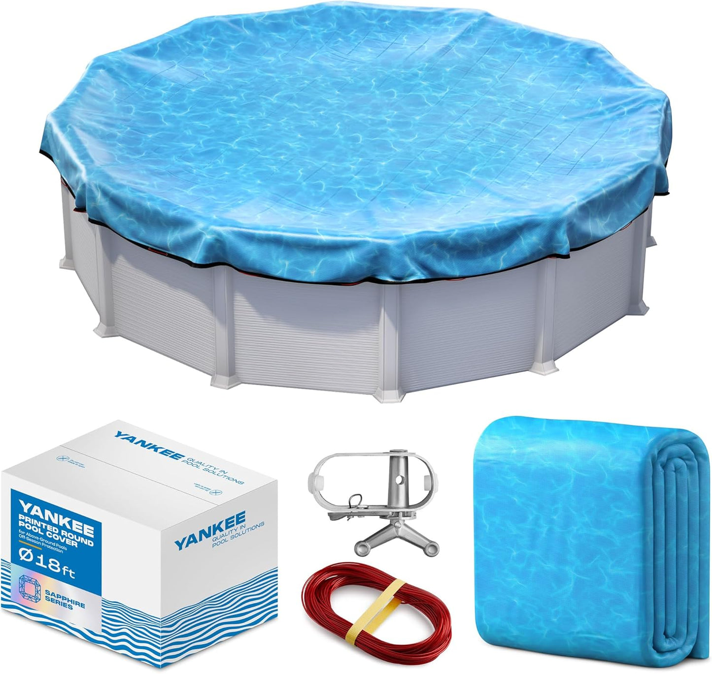 Winter Pool Cover 28 ft Round for Above Ground | Extra Thick & Durable Above-Ground Pool Cover | Sapphire Series of Premium Cold- and UV-Resistant Pool Cover | by Yankee Pool Pillow