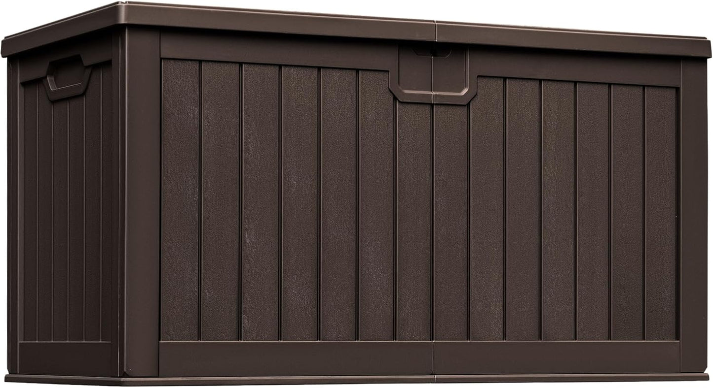 Greesum 230 Gallon HDPE Outdoor Storage Box with Removable Dividers, Weatherproof Oversized Deck Box for Patio, Garage, Garden, Black